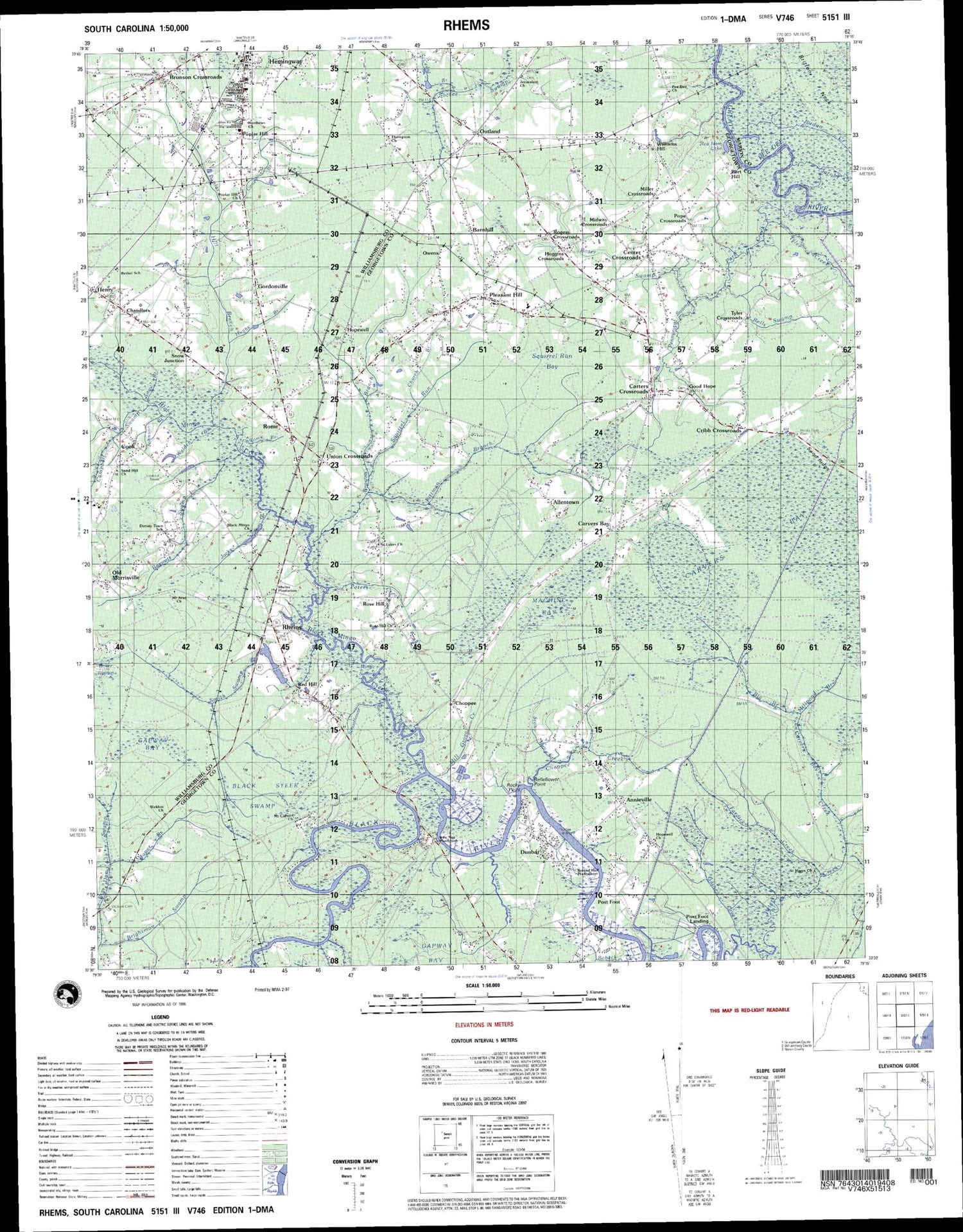 Rhems South Carolina Military 1:50,000 Map