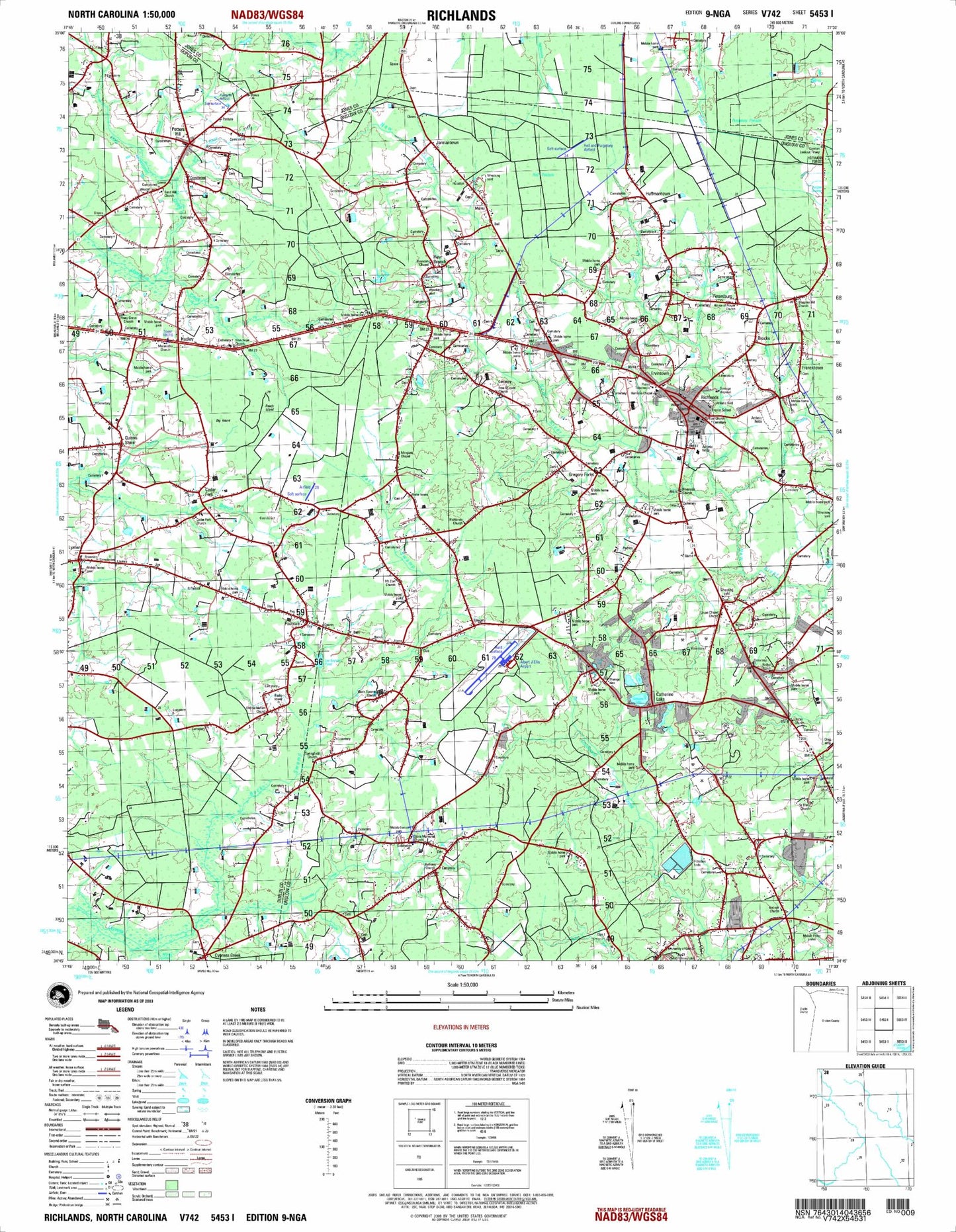 Richlands North Carolina Military 1:50,000 Map