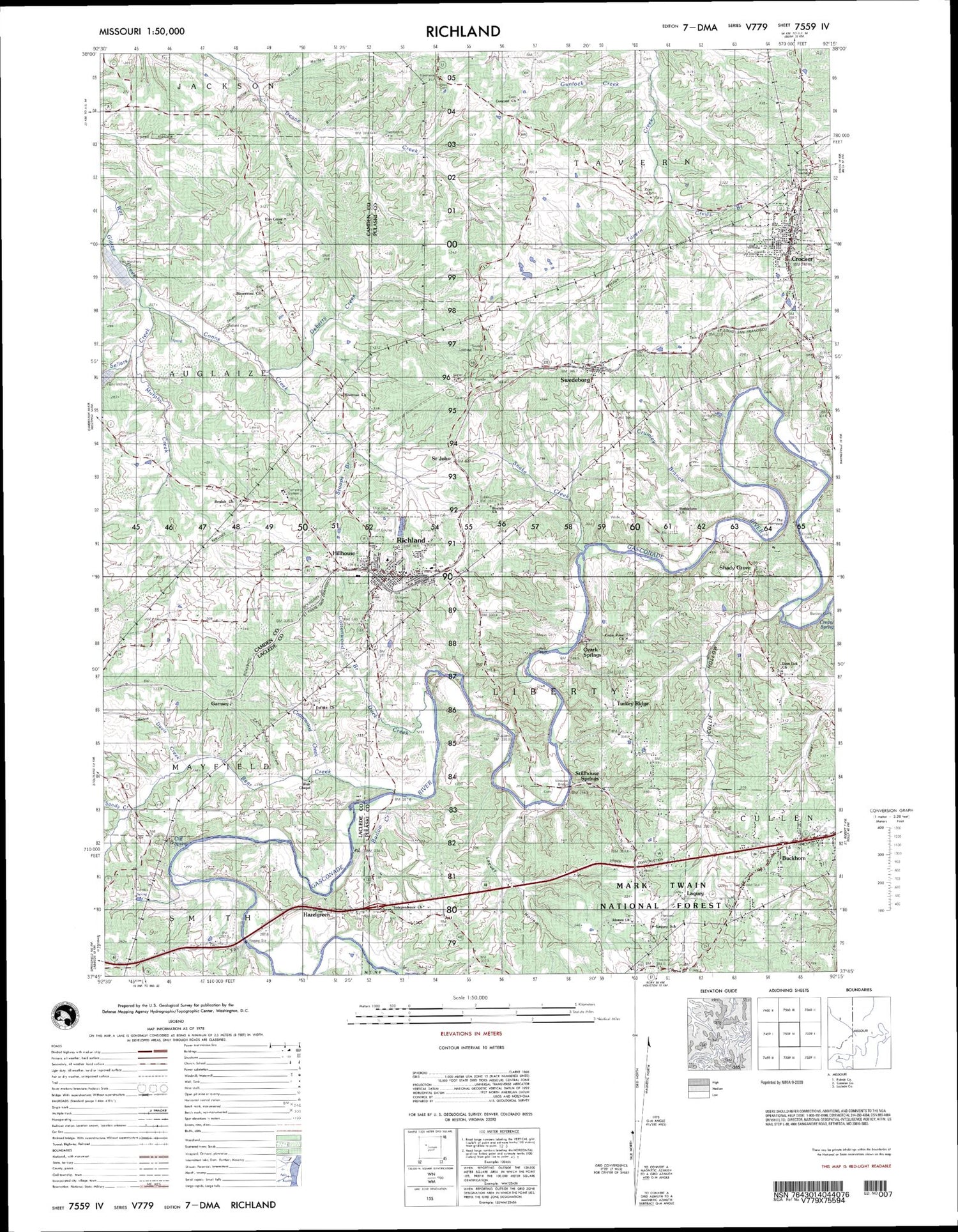 Richland Missouri Military 1:50,000 Map