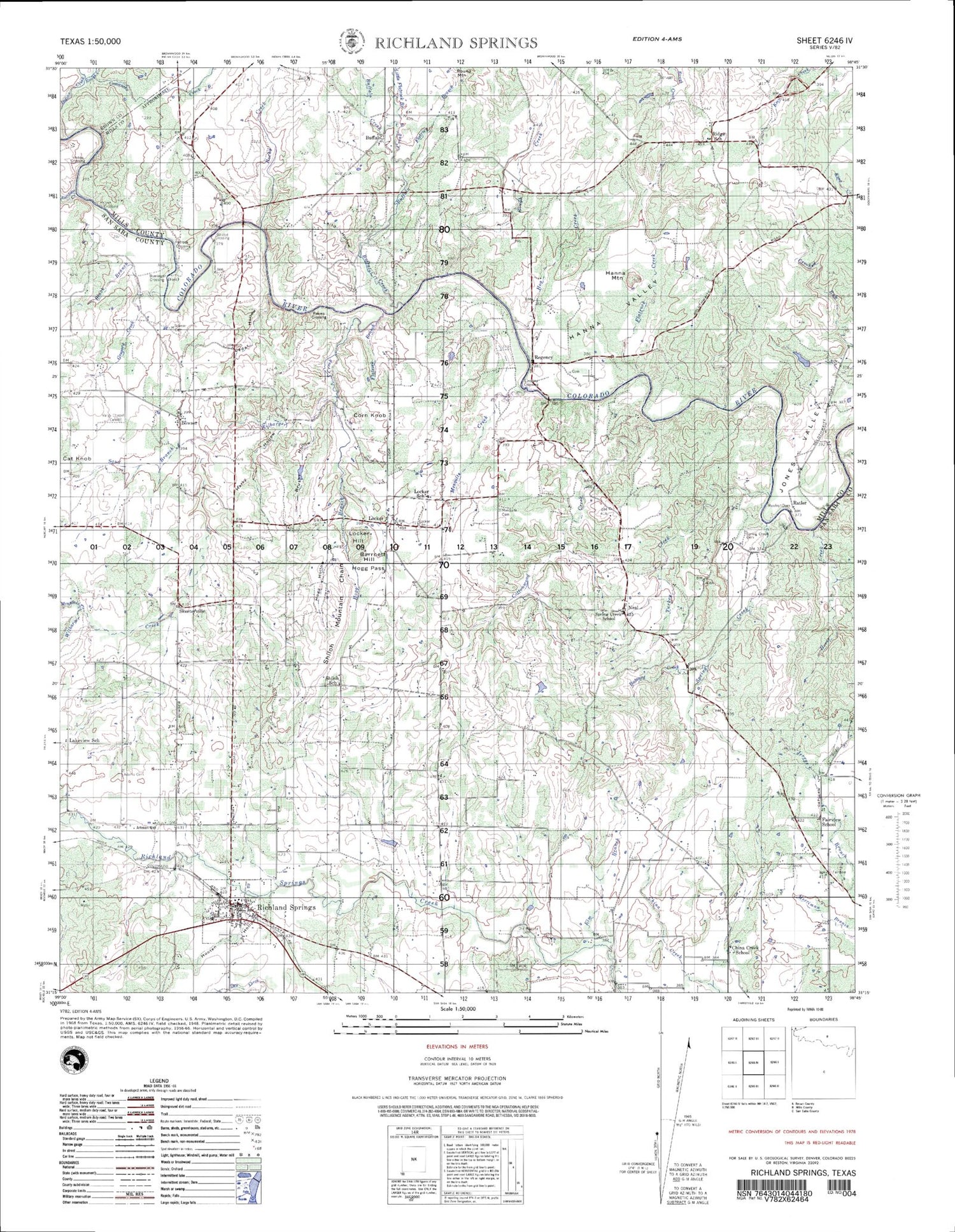 Richland Springs Texas Military 1:50,000 Map