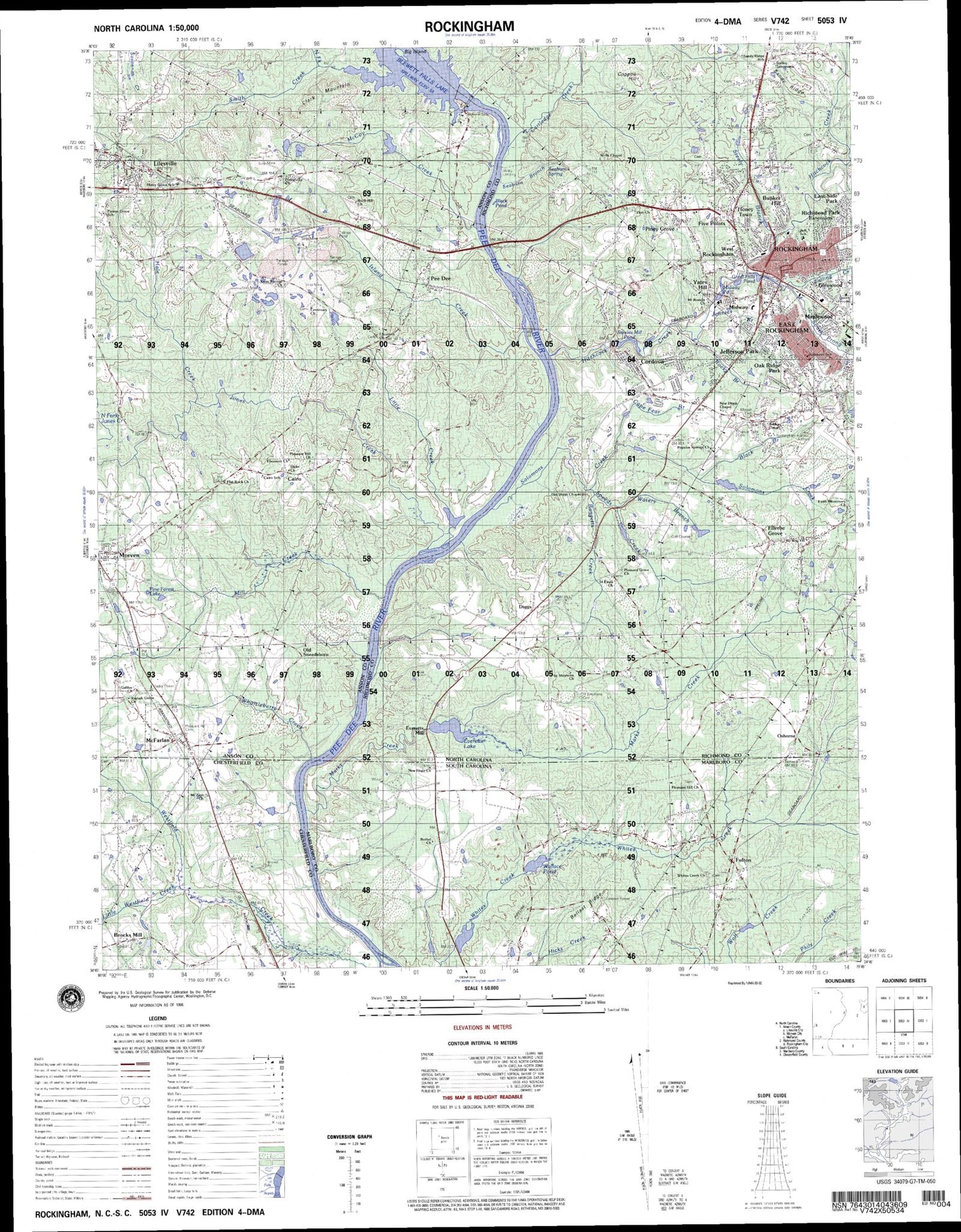 Rockingham North Carolina Military 1:50,000 Map