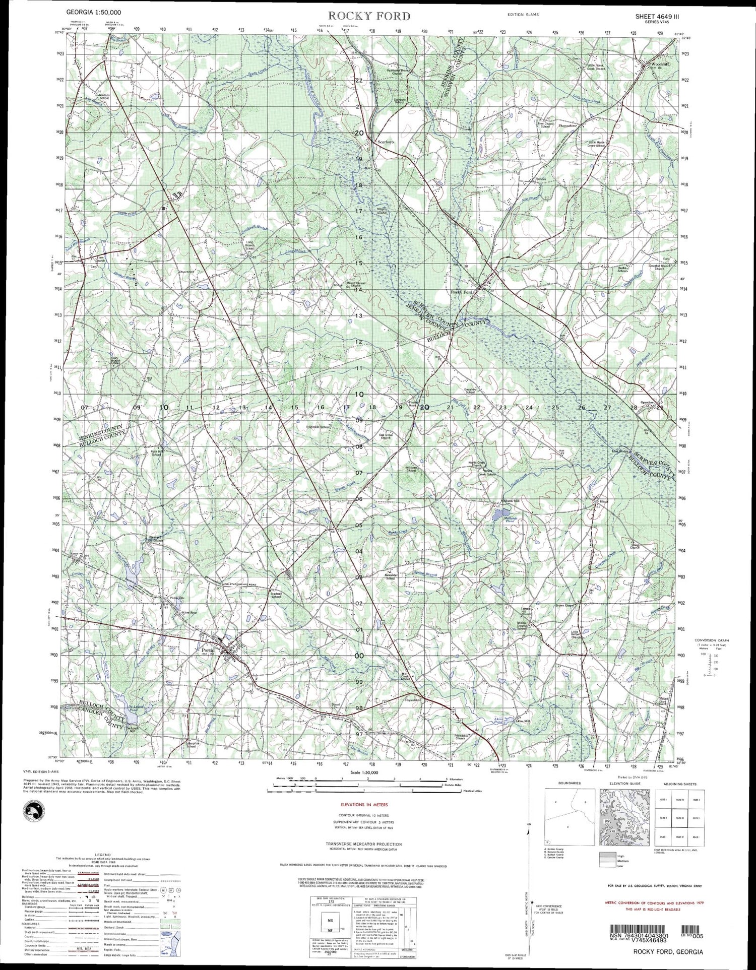 Rocky Ford Georgia Military 1:50,000 Map