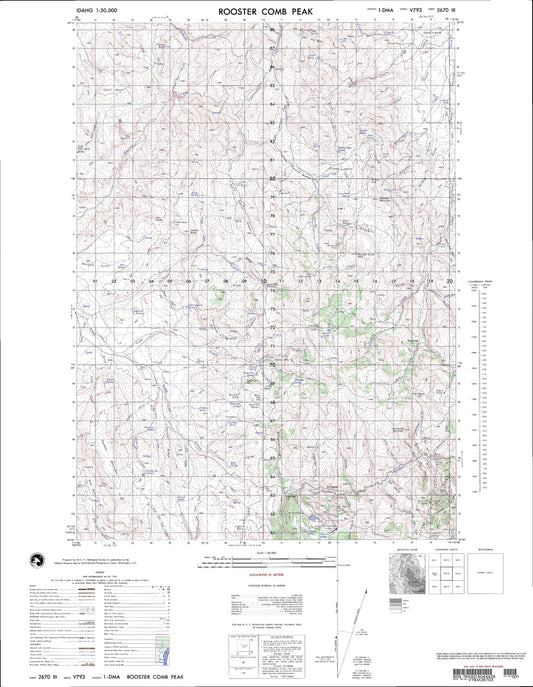 Rooster Comb Peak Idaho Military 1:50,000 Map