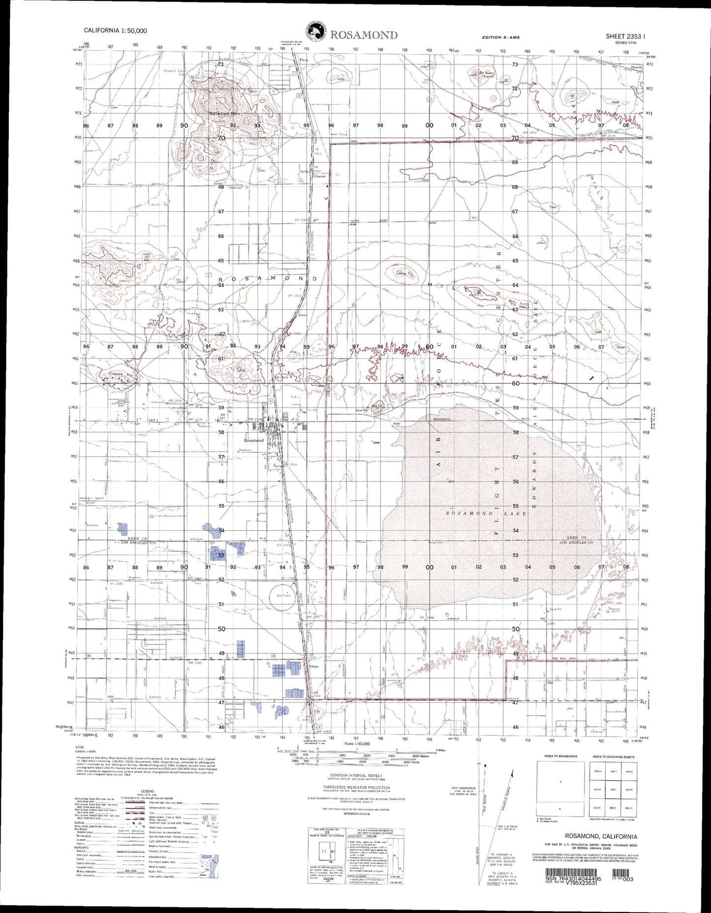 Rosamond California Military 1:50,000 Map