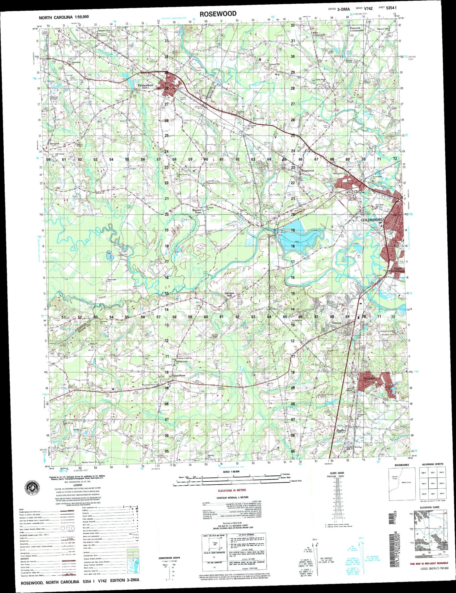 Rosewood North Carolina Military 1:50,000 Map