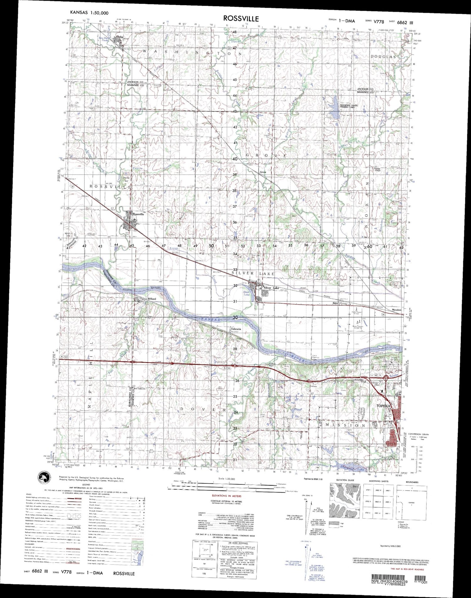 Rossville Kansas Military 1:50,000 Map