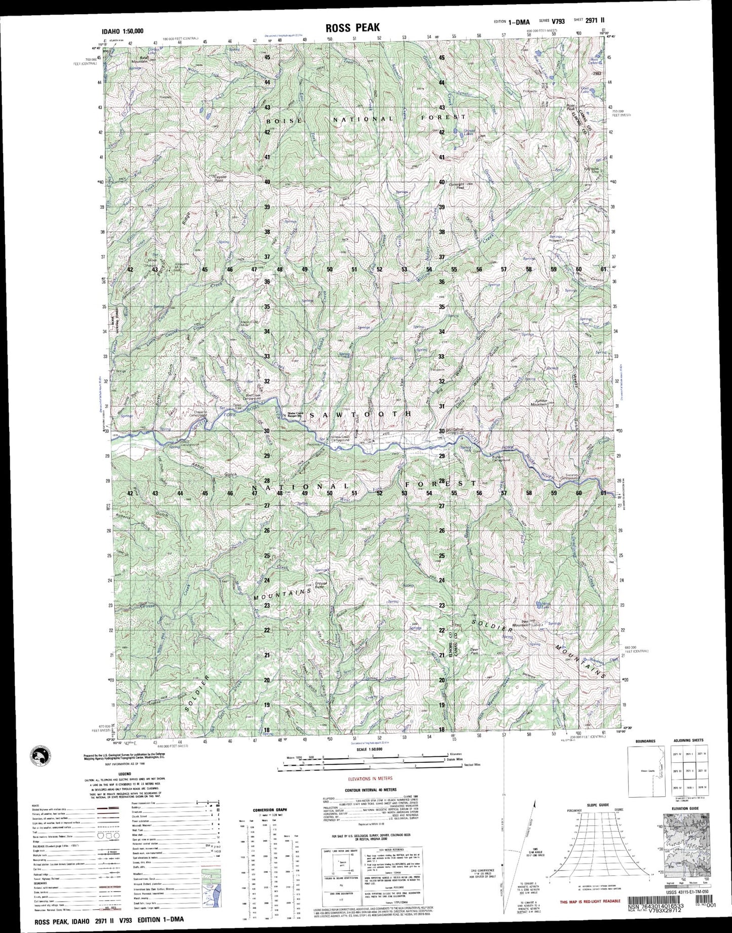 Ross Peak Idaho Military 1:50,000 Map