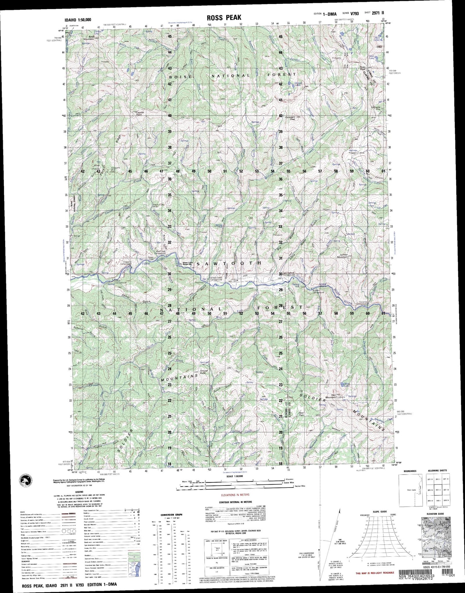 Ross Peak Idaho Military 1:50,000 Map