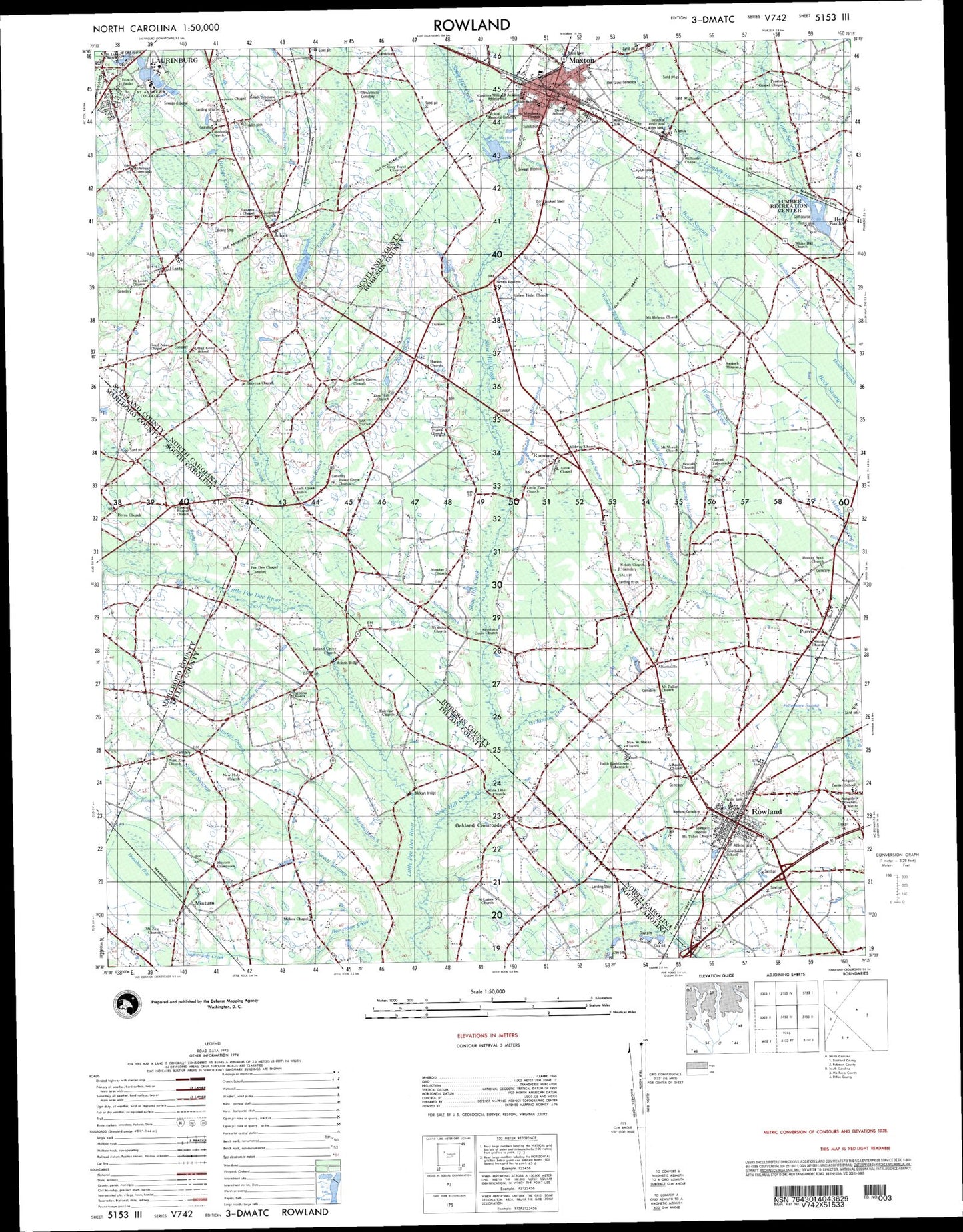 Rowland North Carolina Military 1:50,000 Map