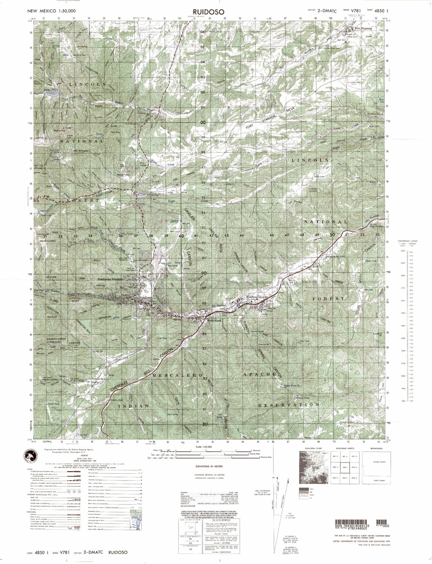 Ruidoso New Mexico Military 1:50,000 Map