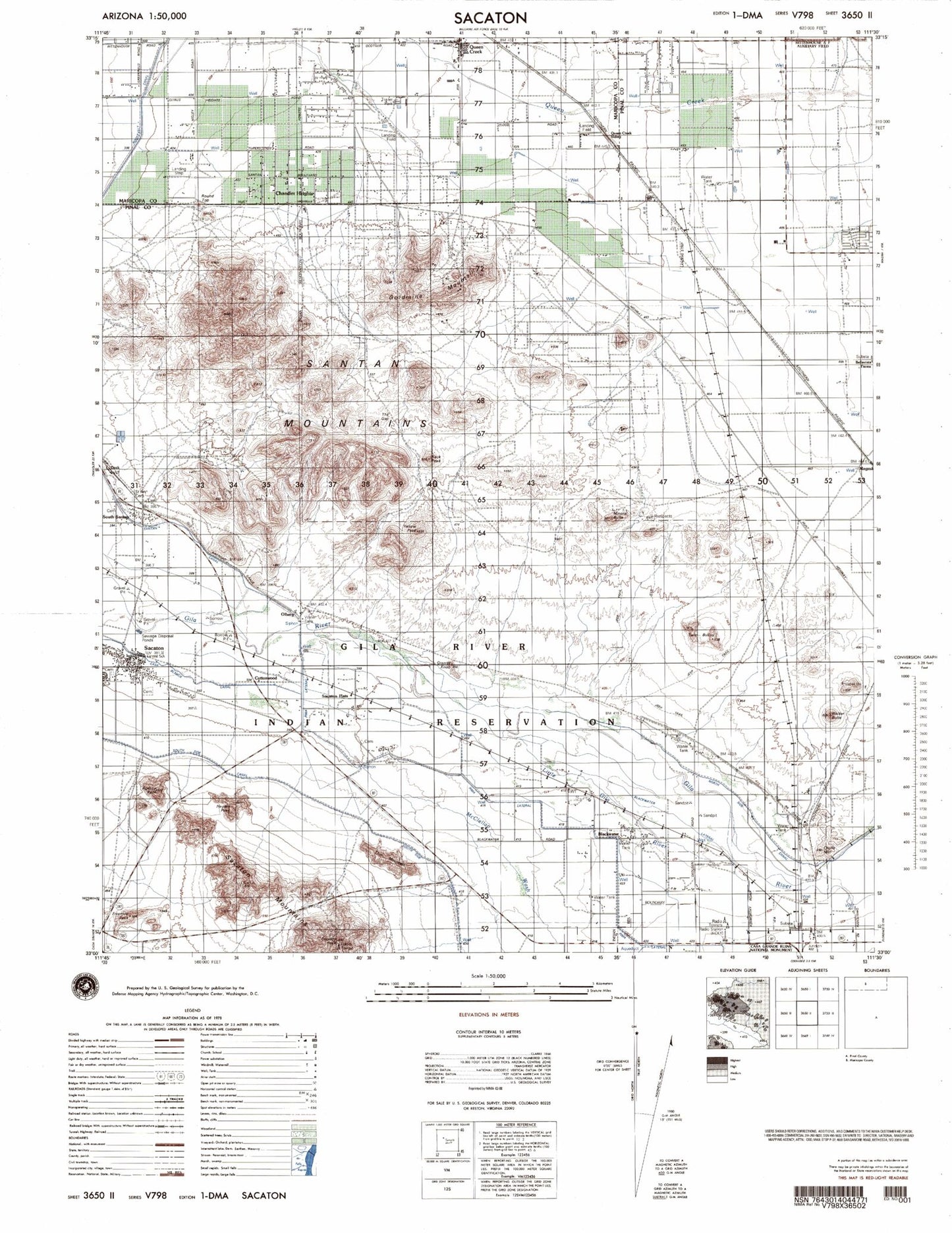 Sacaton Arizona Military 1:50,000 Map