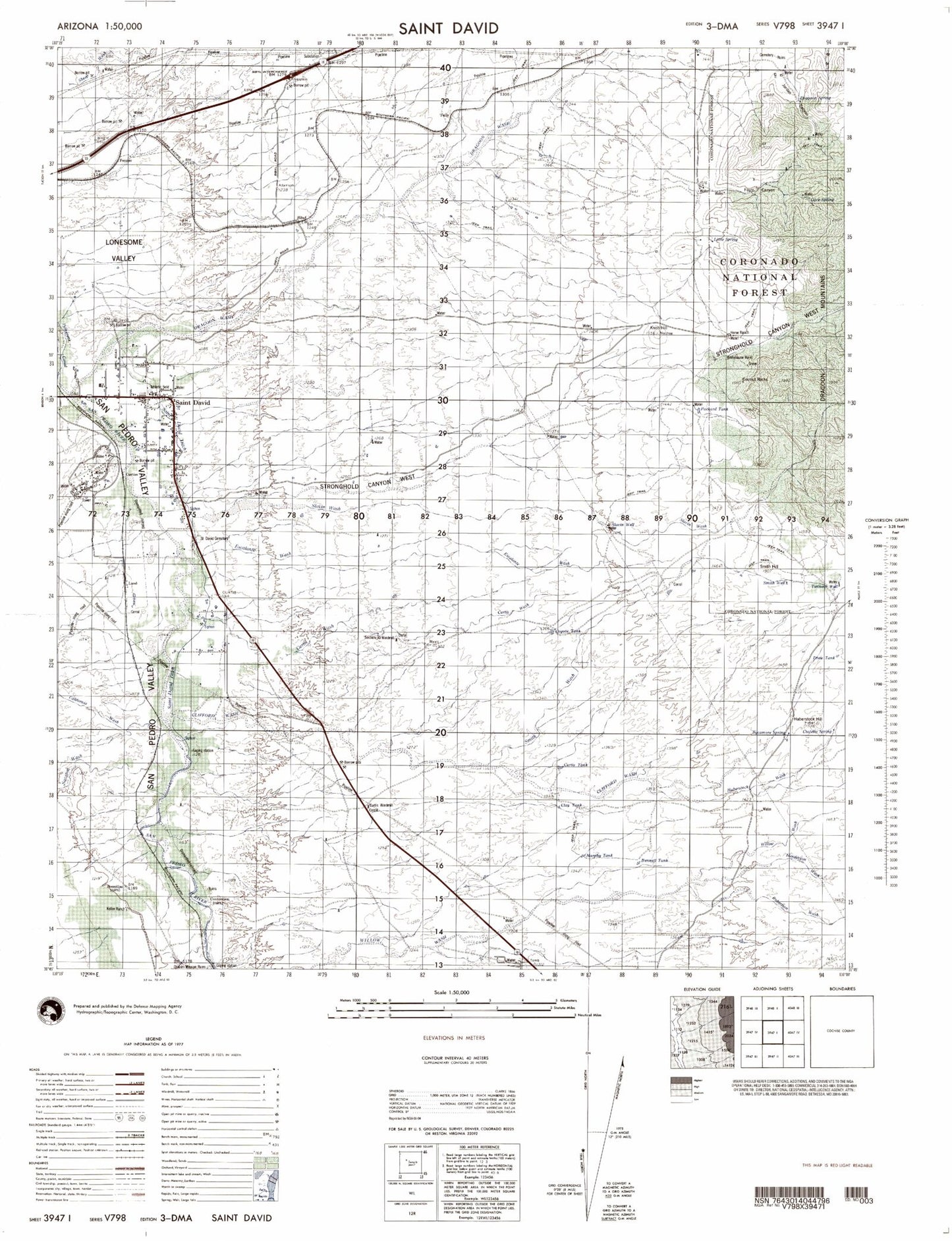 Saint David Arizona Military 1:50,000 Map