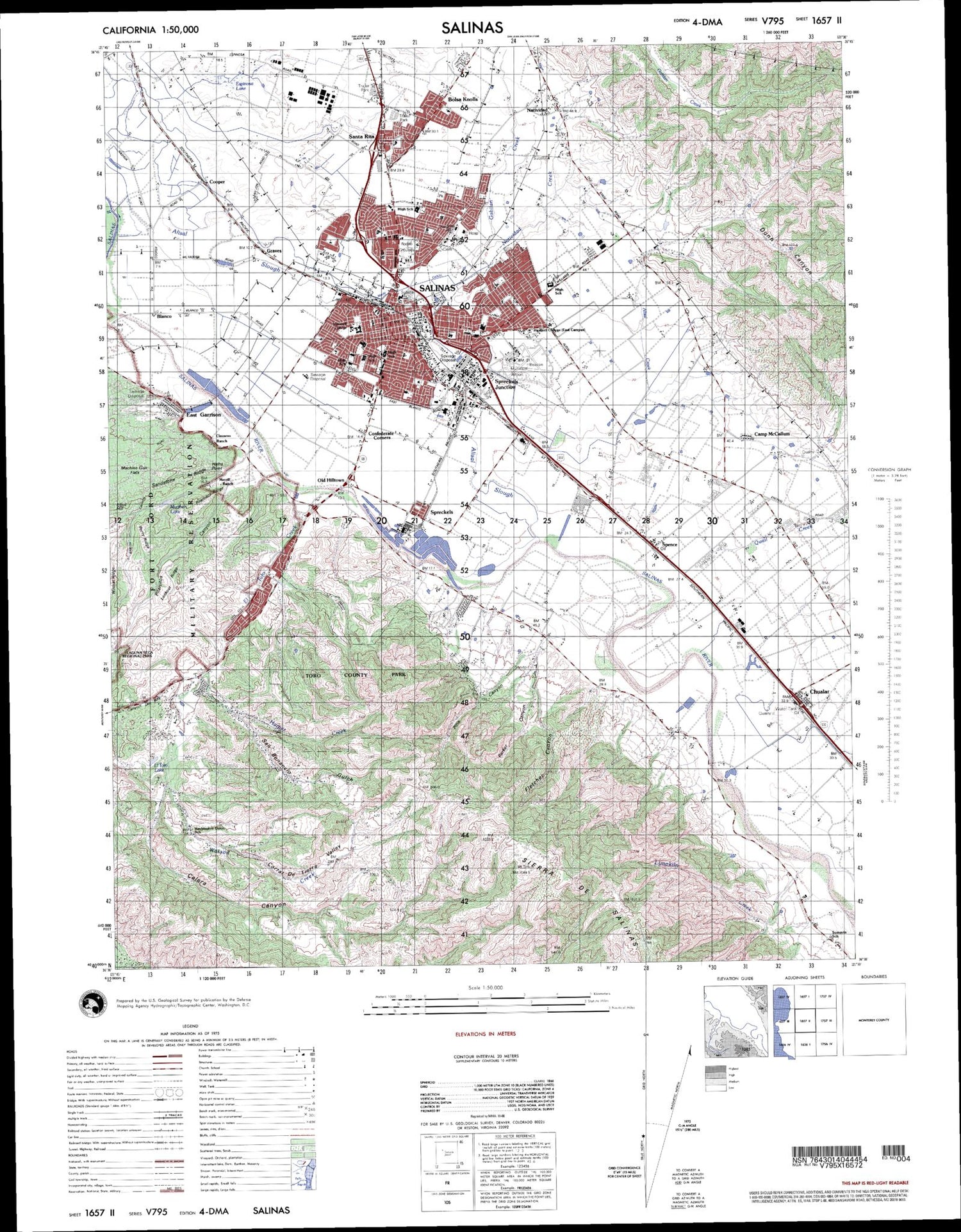 Salinas California Military 1:50,000 Map