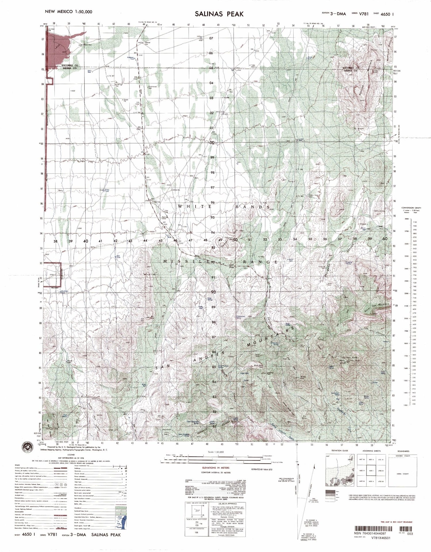 Salinas Peak New Mexico Military 1:50,000 Map