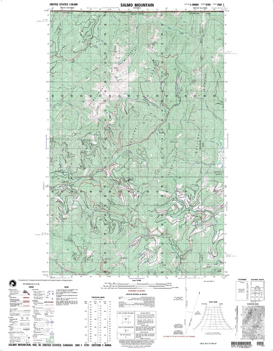 Salmo Mountain Washington Military 1:50,000 Map