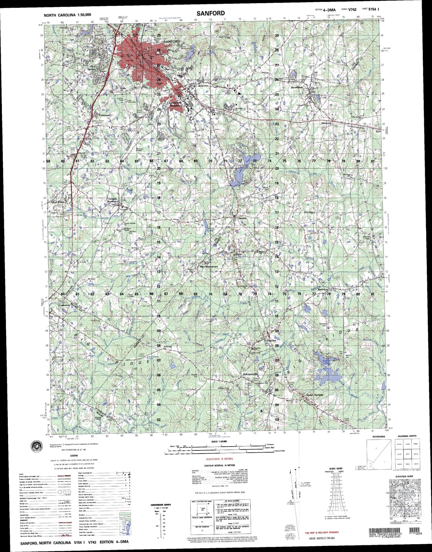 Sanford North Carolina Military 1:50,000 Map