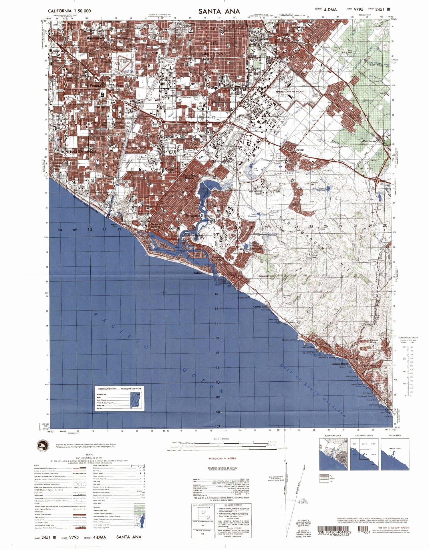 Santa Ana California Military 1:50,000 Map