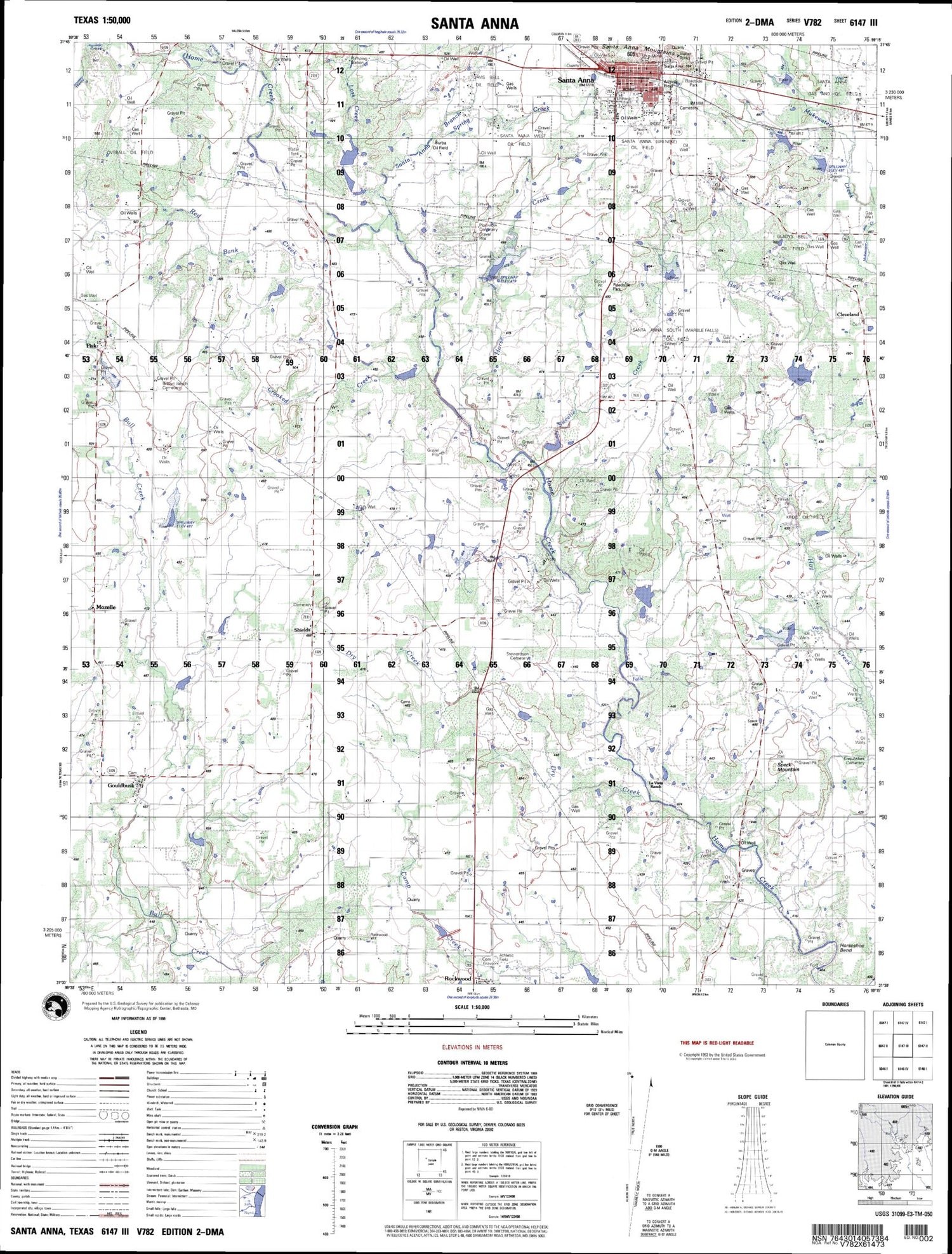 Santa Anna Texas Military 1:50,000 Map