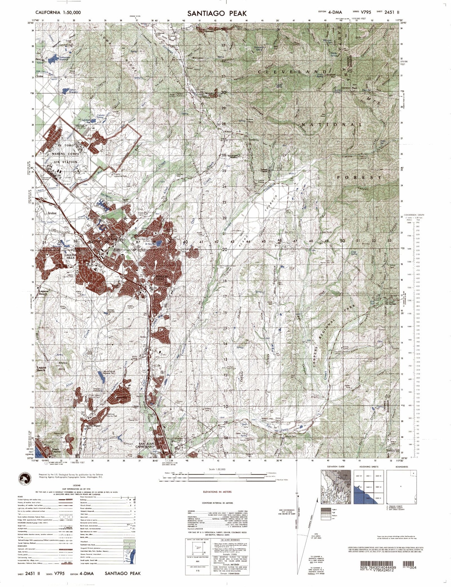 Santiago Peak California Military 1:50,000 Map