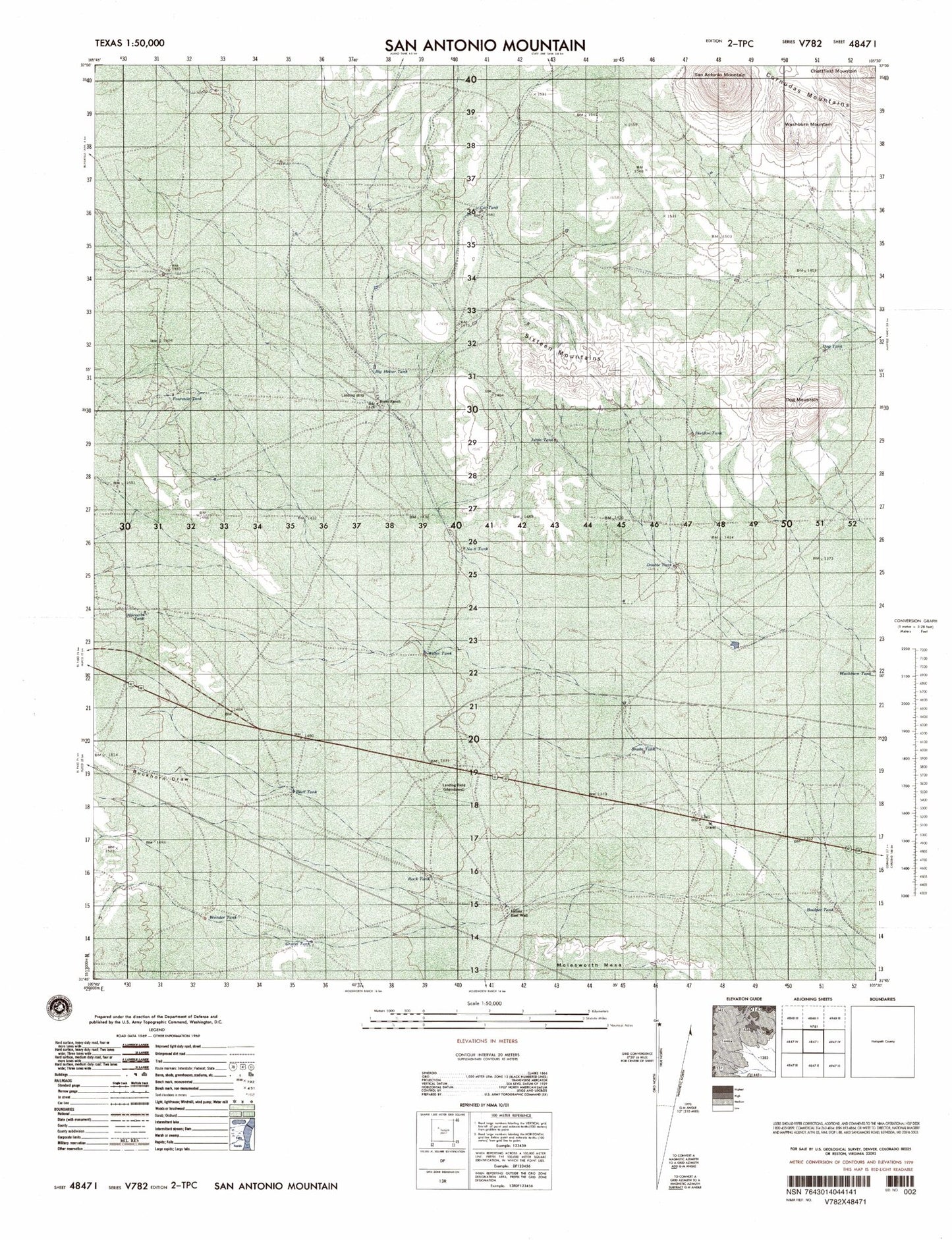 San Antonio Mountain Texas Military 1:50,000 Map