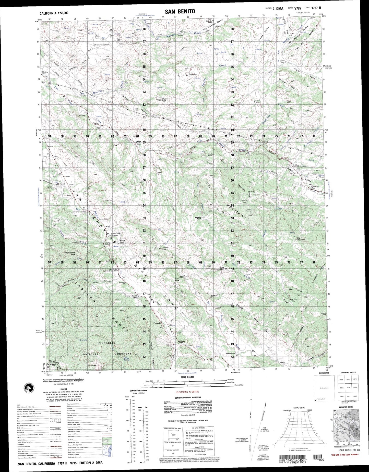 San Benito California Military 1:50,000 Map