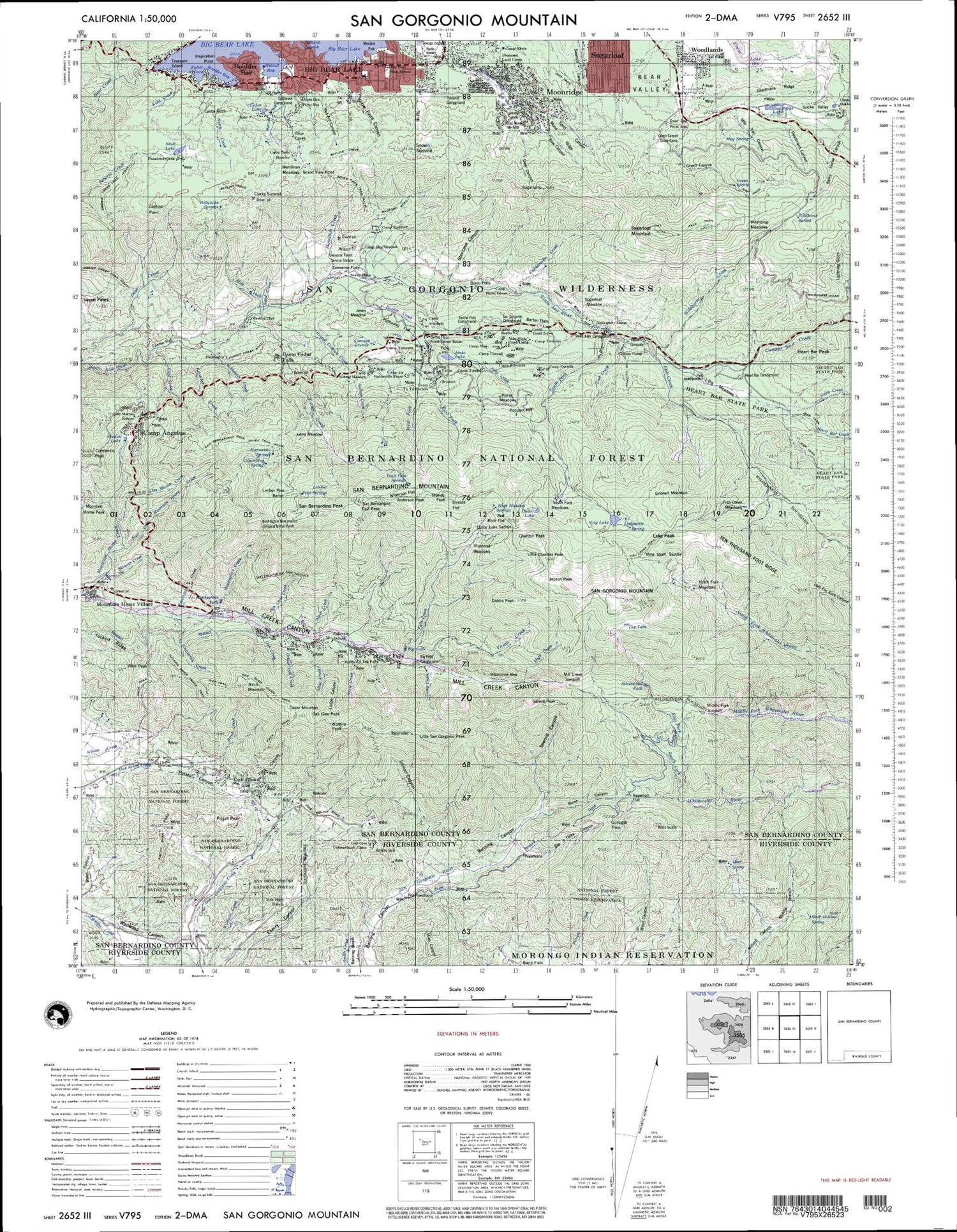 San Gorgonio Mountain California Military 1:50,000 Map