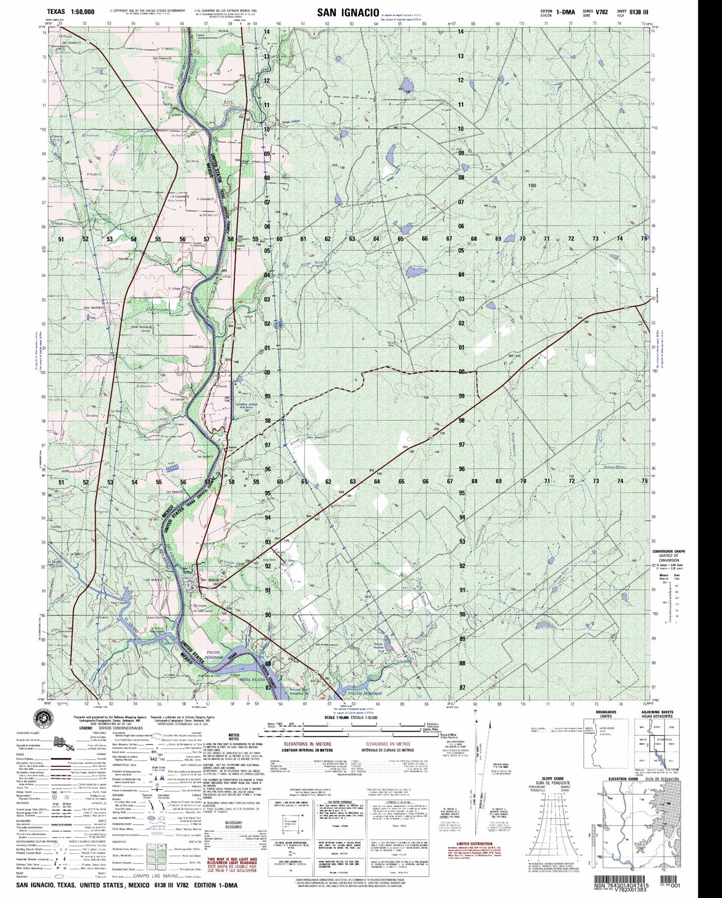 San Ignacio Texas Military 1:50,000 Map