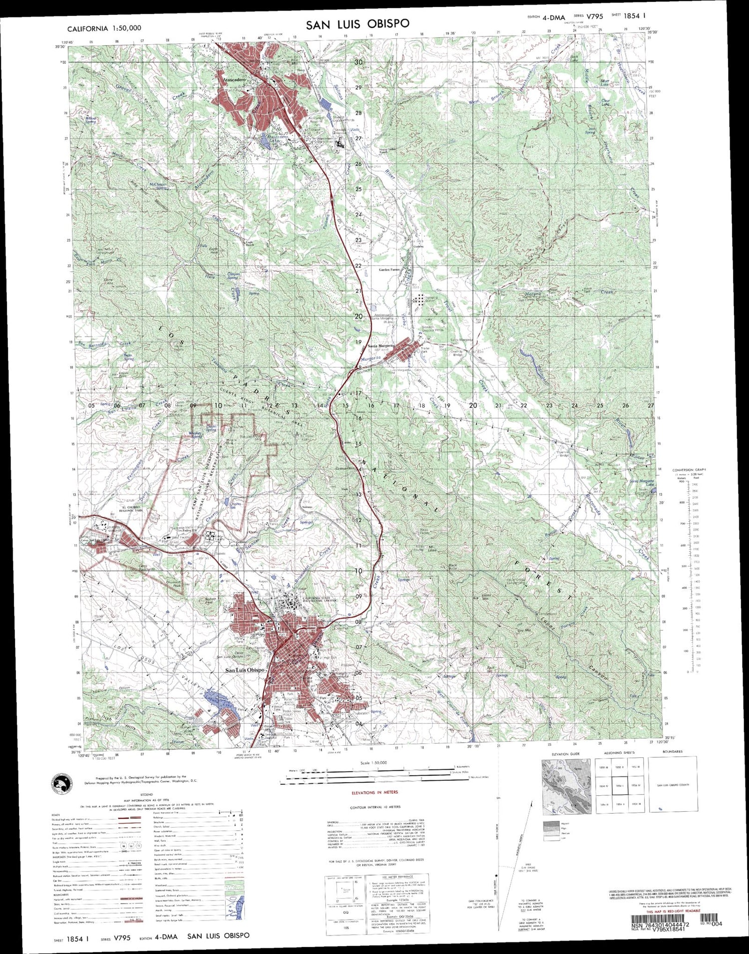 San Luis Obispo California Military 1:50,000 Map