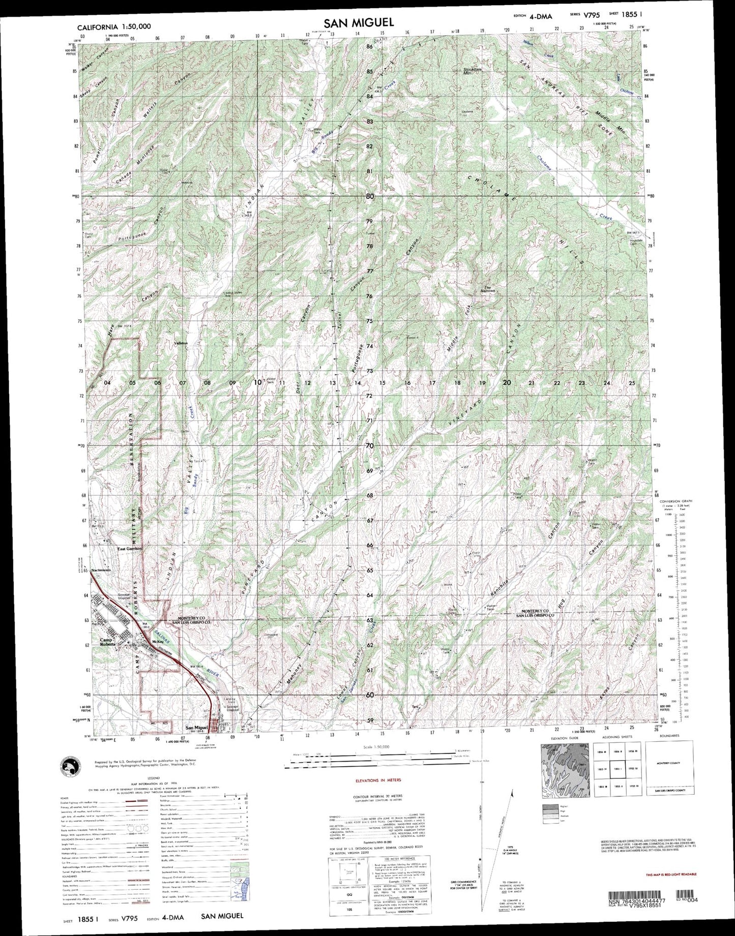 San Miguel California Military 1:50,000 Map