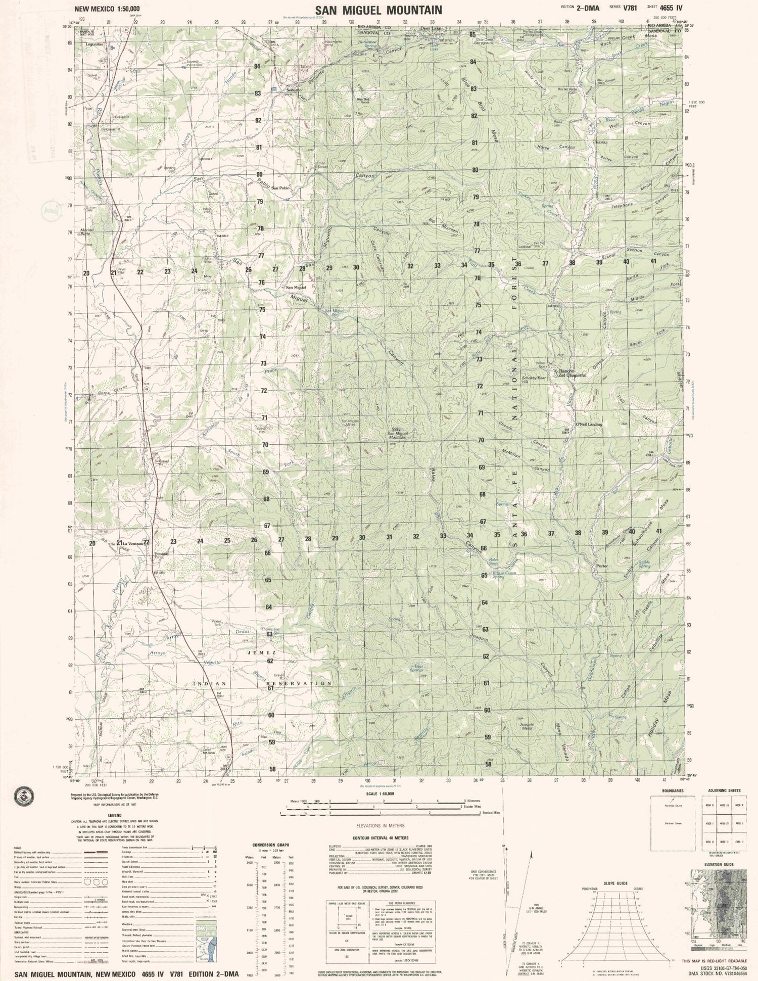 San Miguel Mountain New Mexico Military 1:50,000 Map