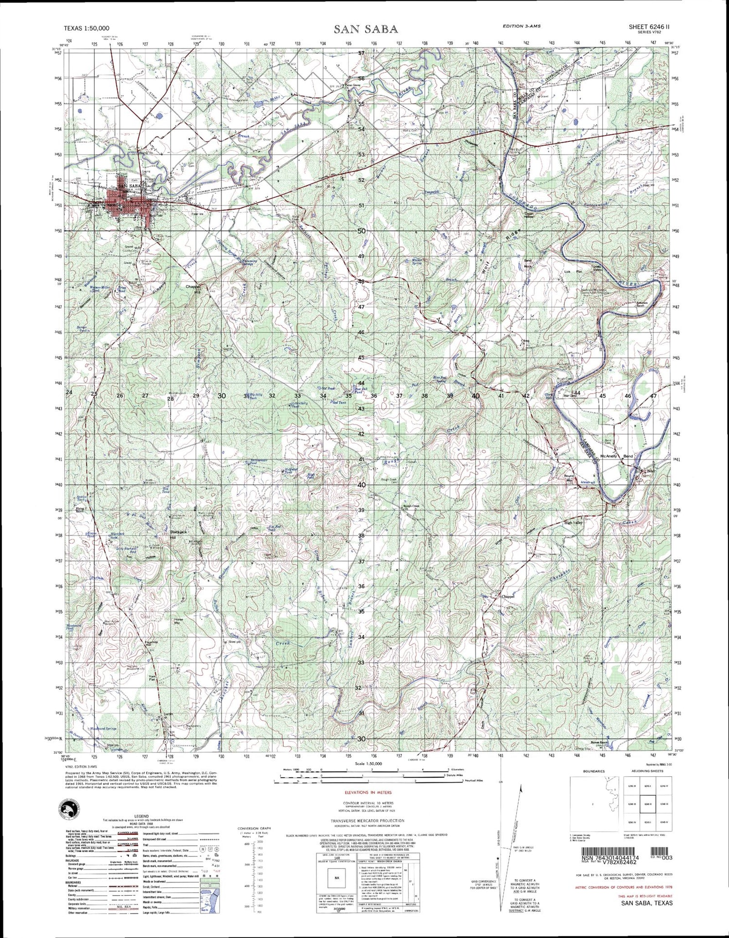 San Saba Texas Military 1:50,000 Map