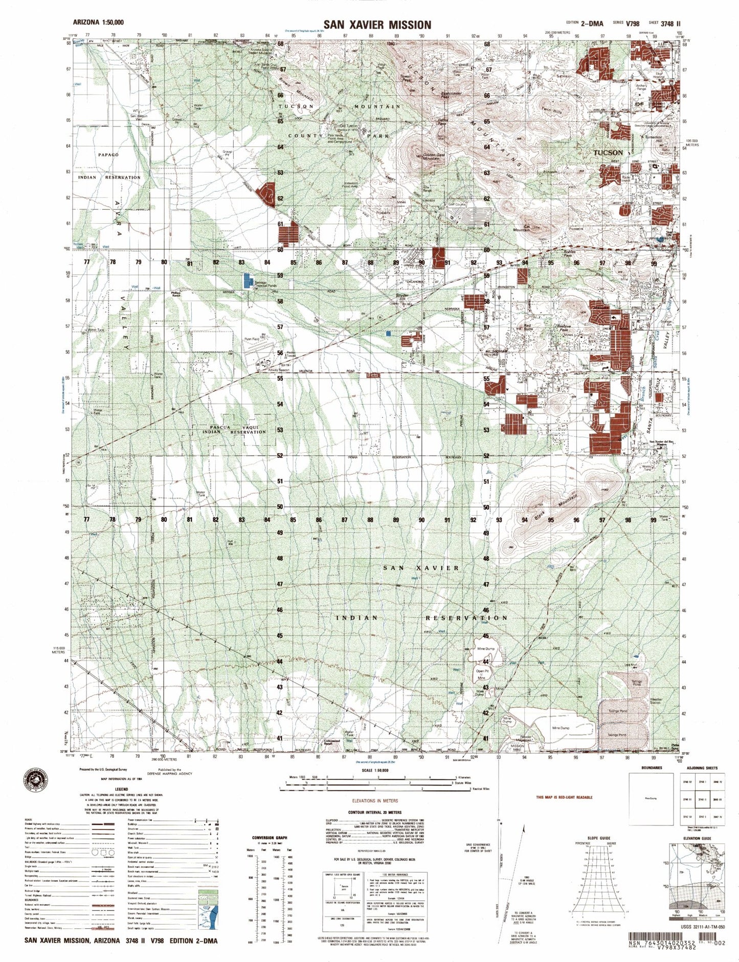 San Zavier Misison Arizona Military 1:50,000 Map