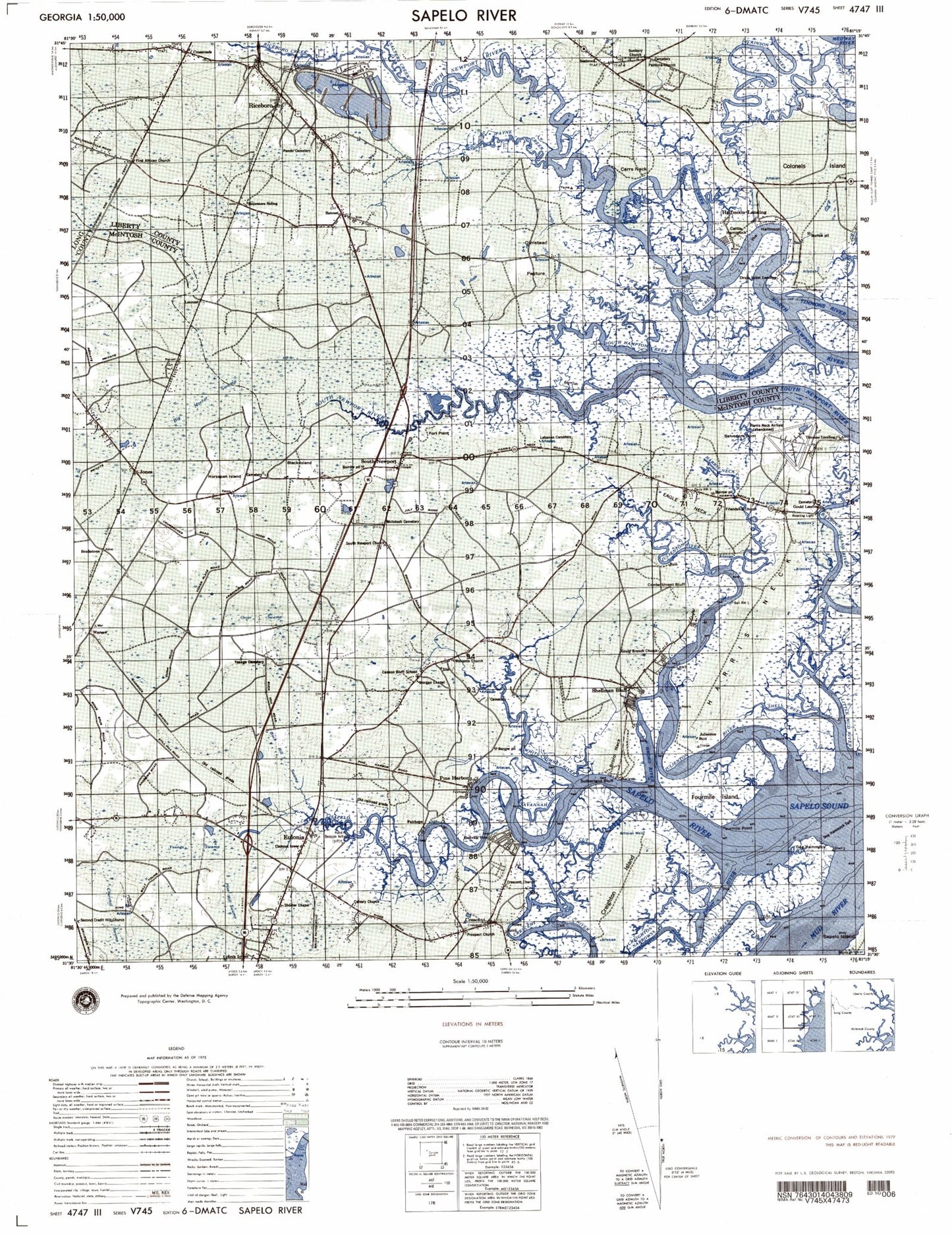 Sapelo River Georgia Military 1:50,000 Map