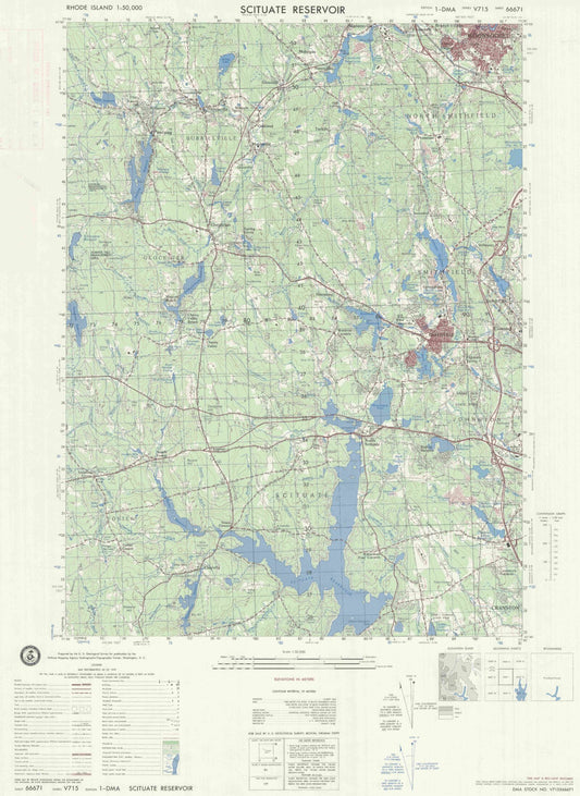 Scituate Reservoir Rhode Island Military 1:50,000 Map