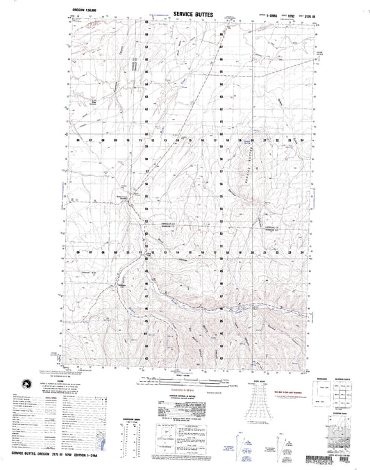 Service Buttes Oregon Military 1:50,000 Map