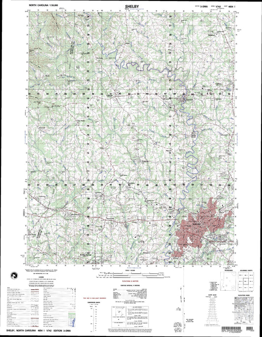 Shelby North Carolina Military 1:50,000 Map