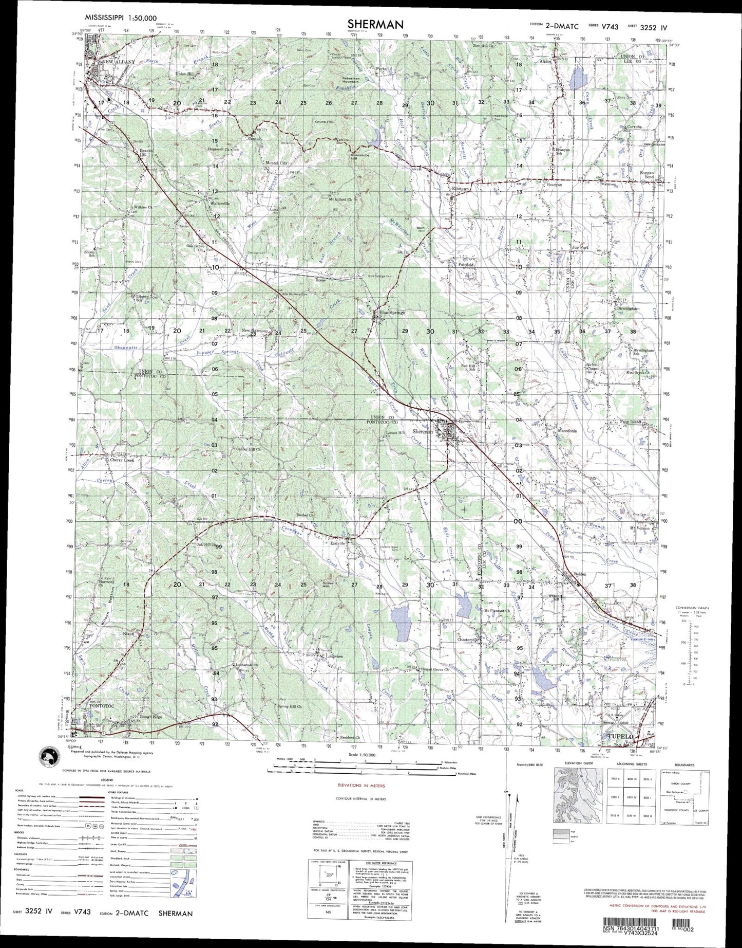 Sherman Mississippi Military 1:50,000 Map