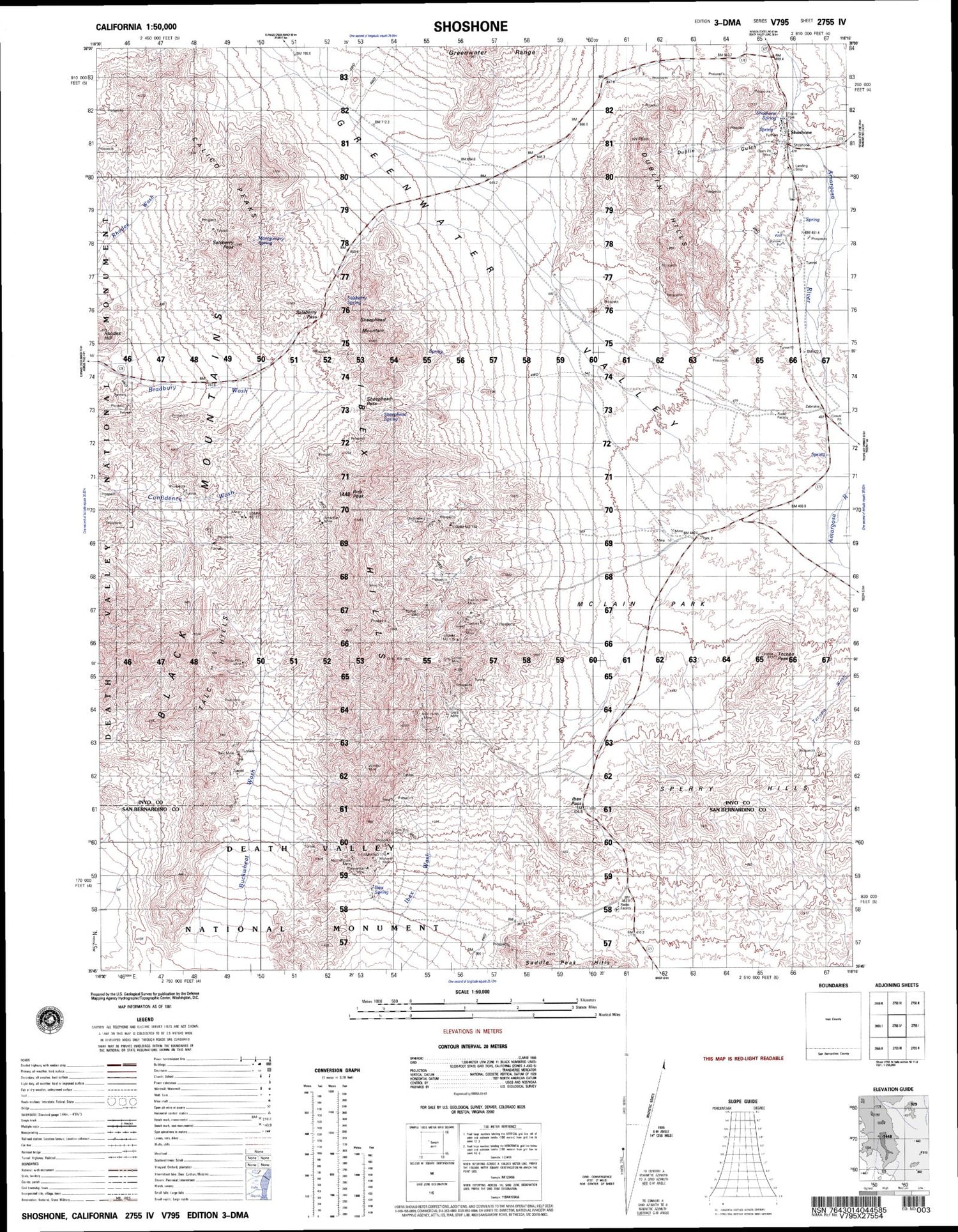 Shoshone California Military 1:50,000 Map