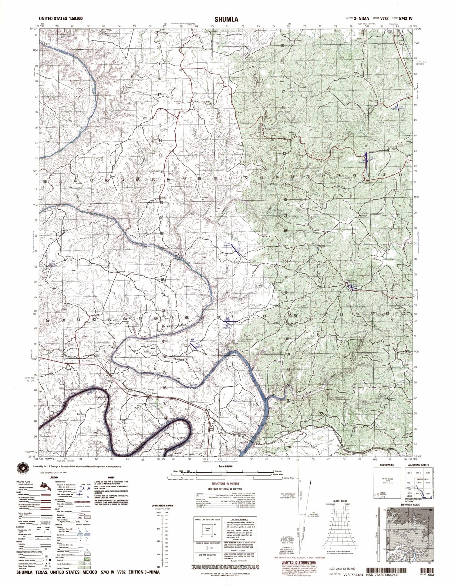 Shumla Texas Military 1:50,000 Map