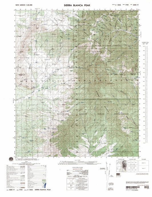 Sierra Blanca Peak New Mexico Military 1:50,000 Map