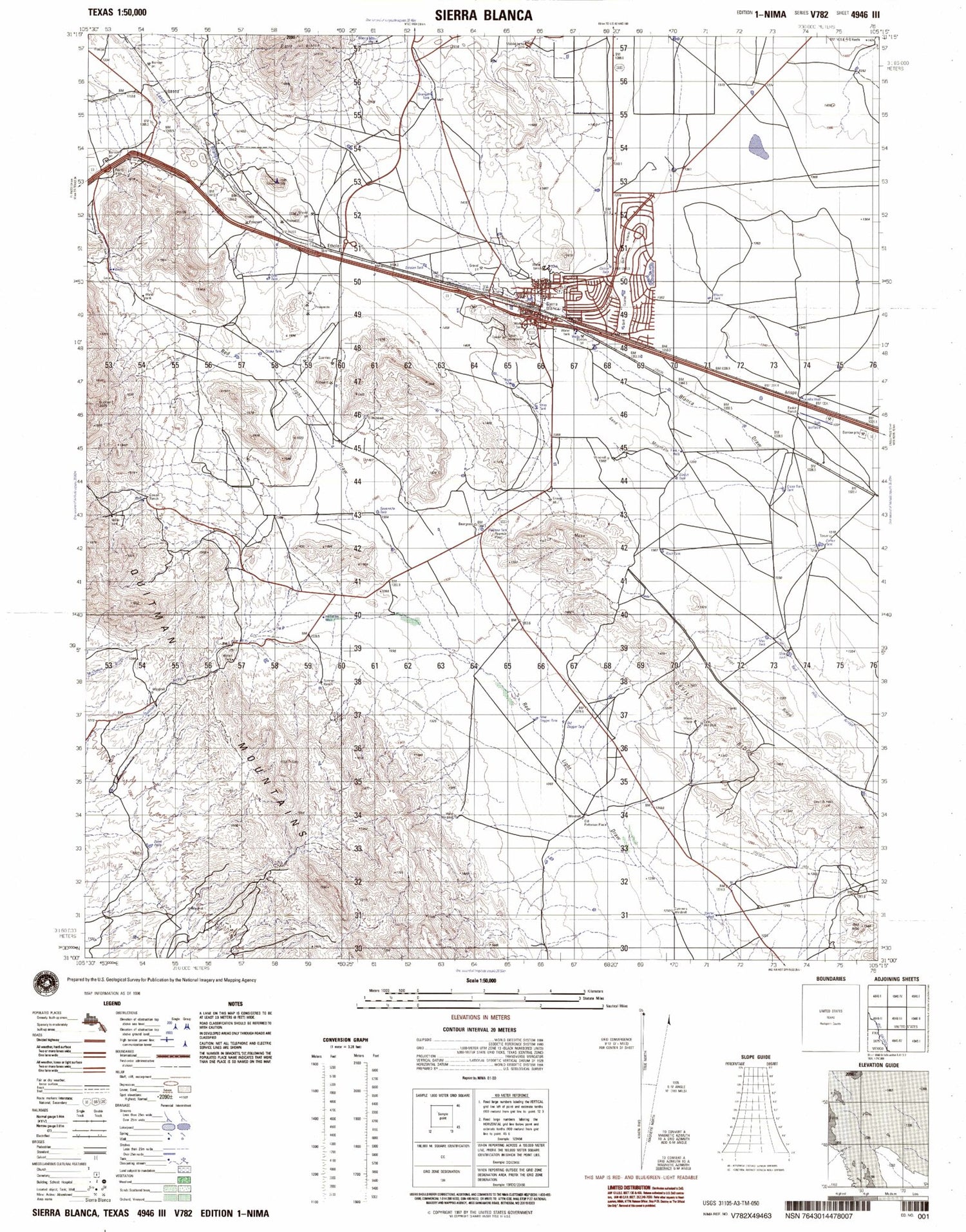 Sierra Blanca Texas Military 1:50,000 Map