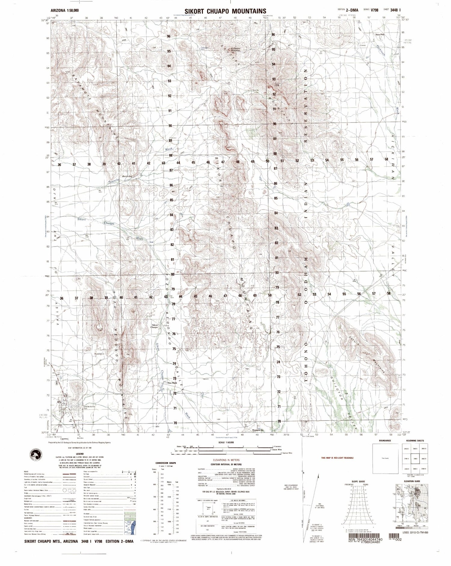 Sikort Chuapo Mountains Arizona Military 1:50,000 Map