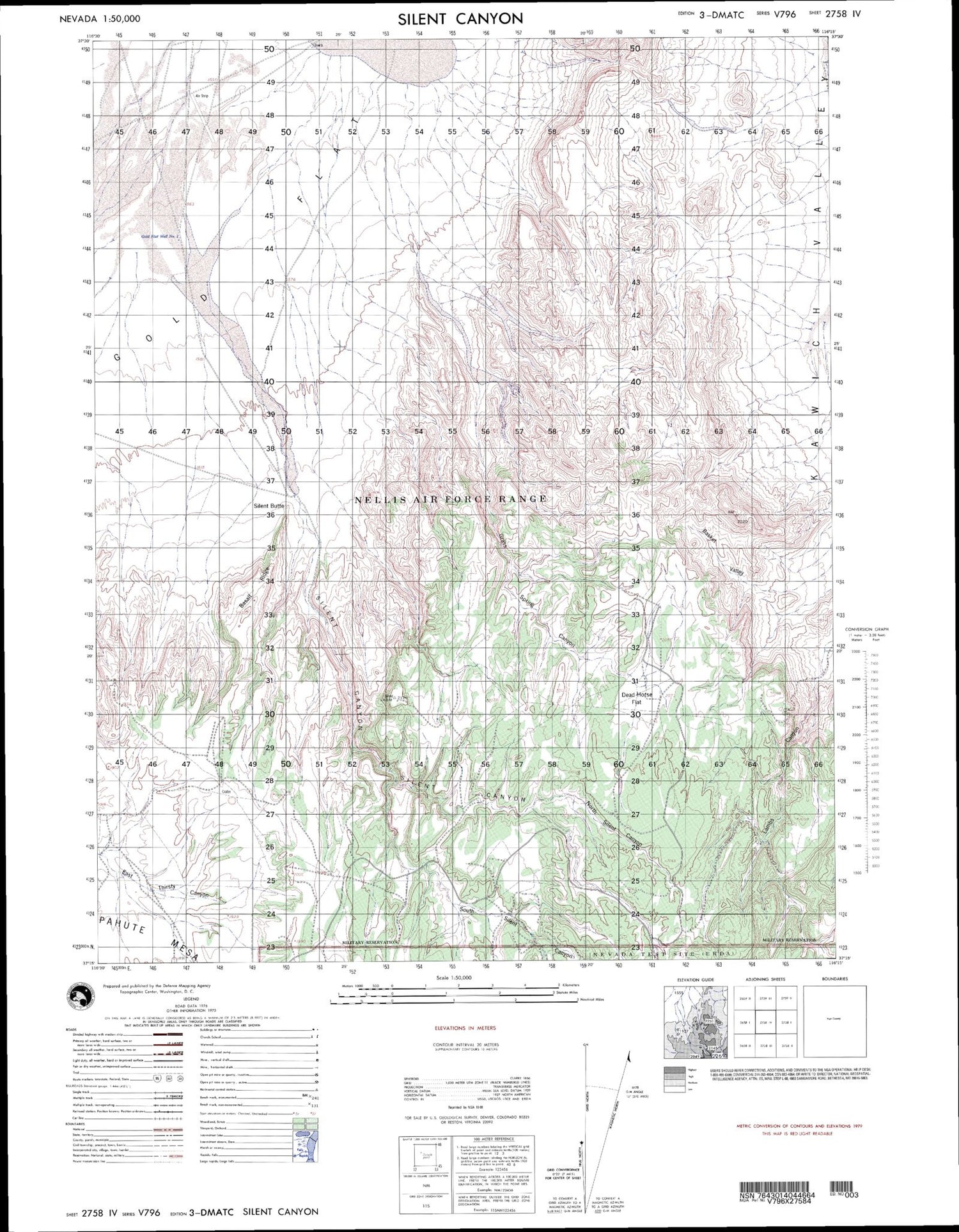 Silent Canyon Nevada Military 1:50,000 Map