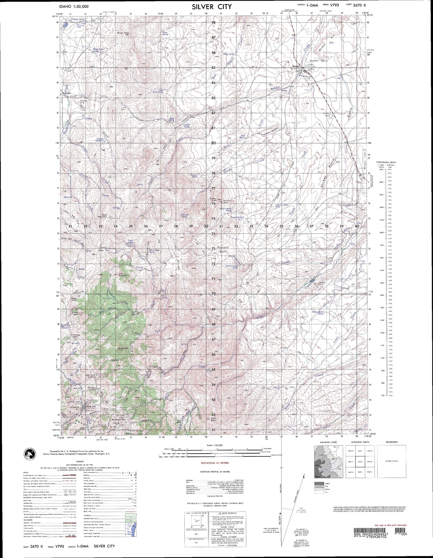 Silver City Idaho Military 1:50,000 Map