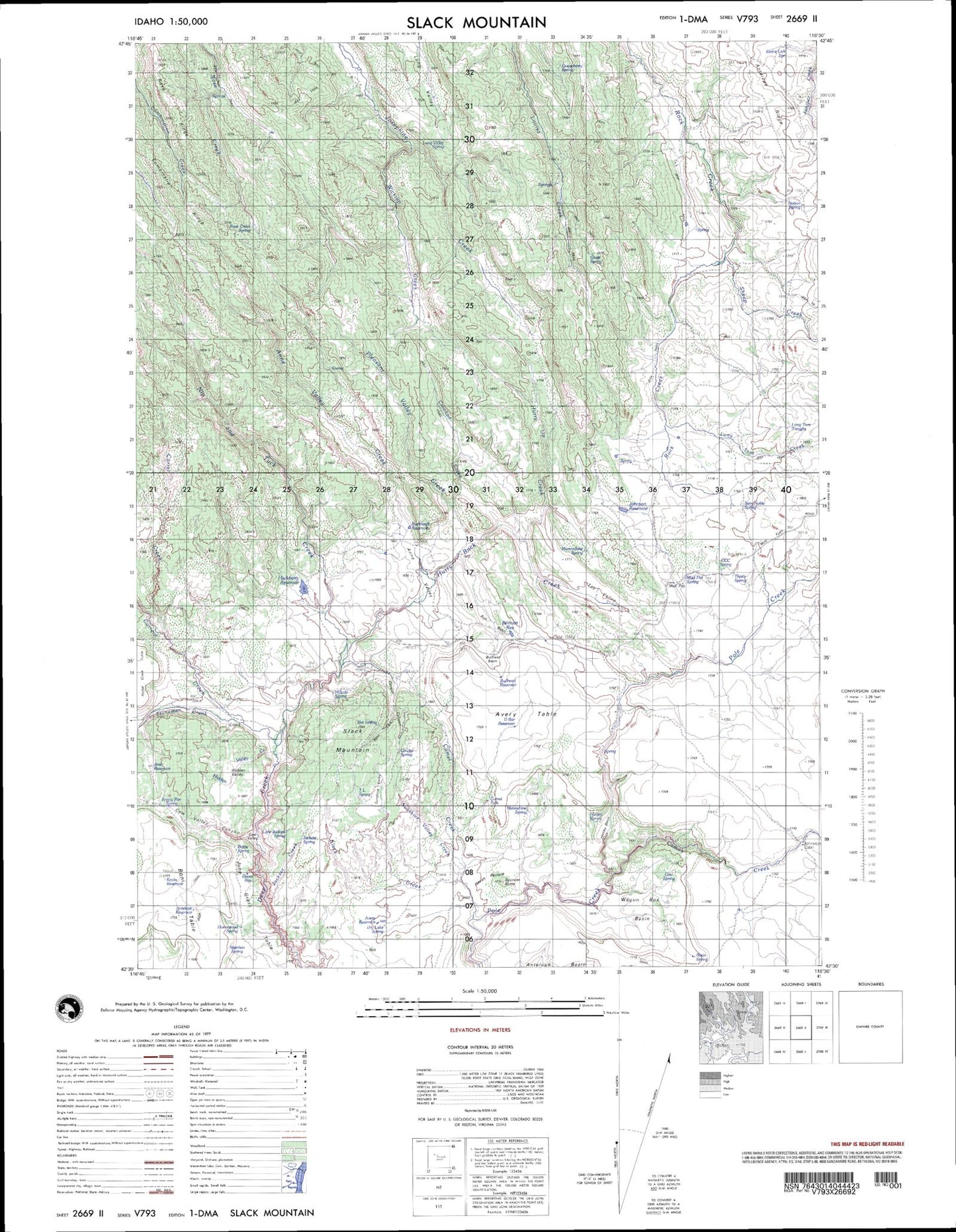 Slack Mountain Idaho Military 1:50,000 Map