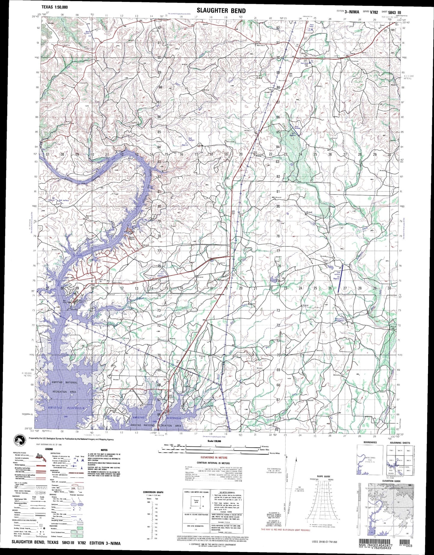 Slaughter Bend Texas Military 1:50,000 Map