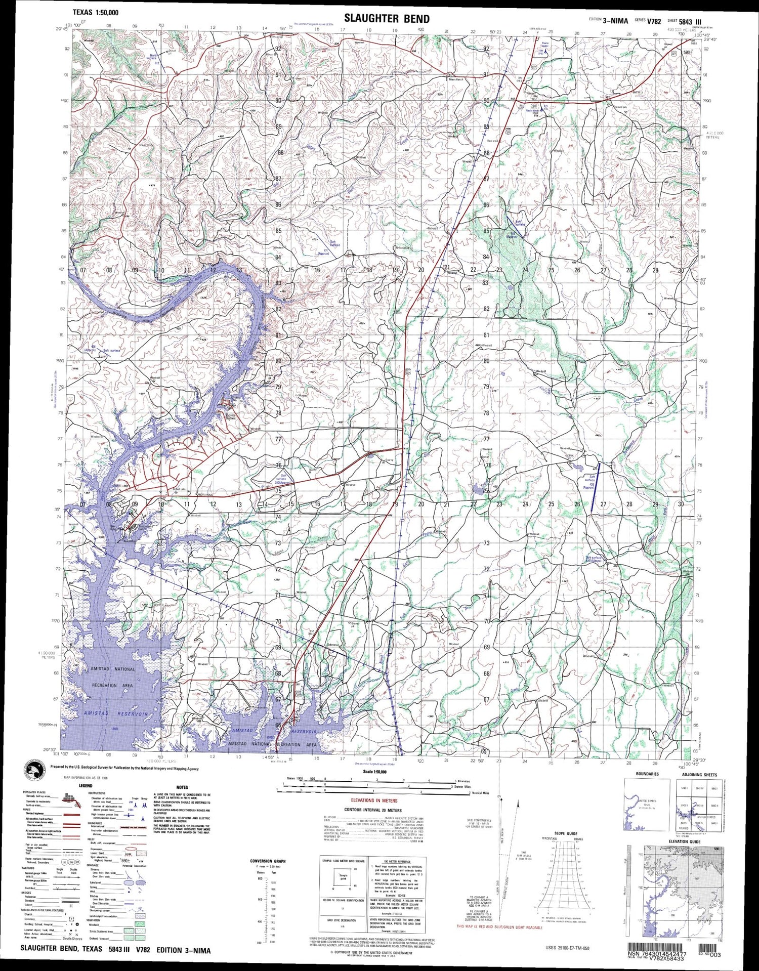 Slaughter Bend Texas Military 1:50,000 Map