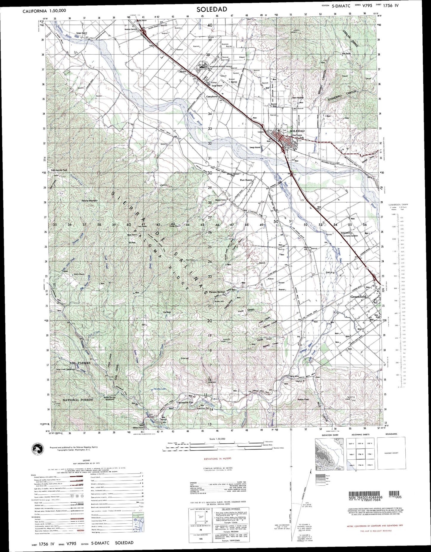 Soledad California Military 1:50,000 Map