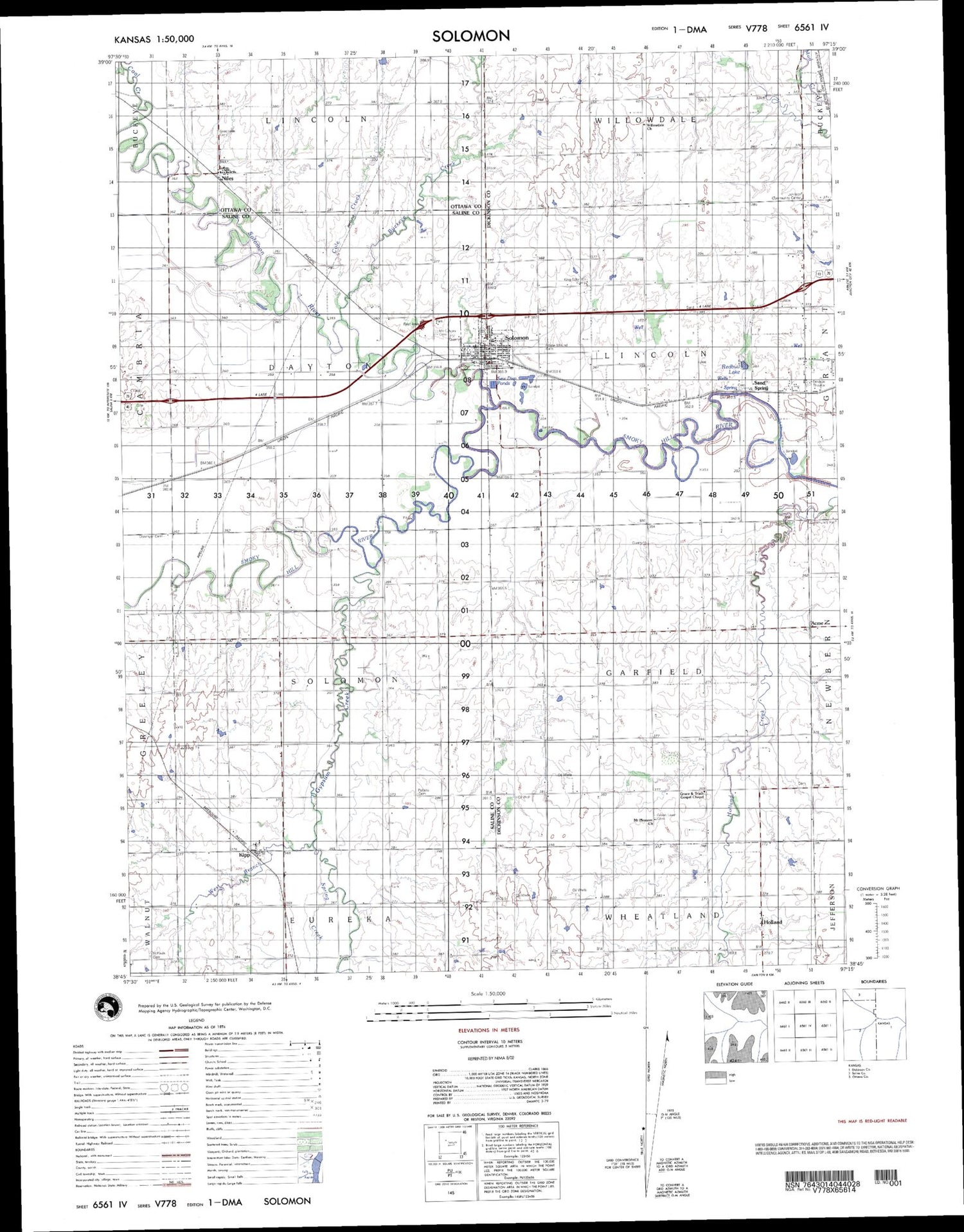 Solomon Kansas Military 1:50,000 Map