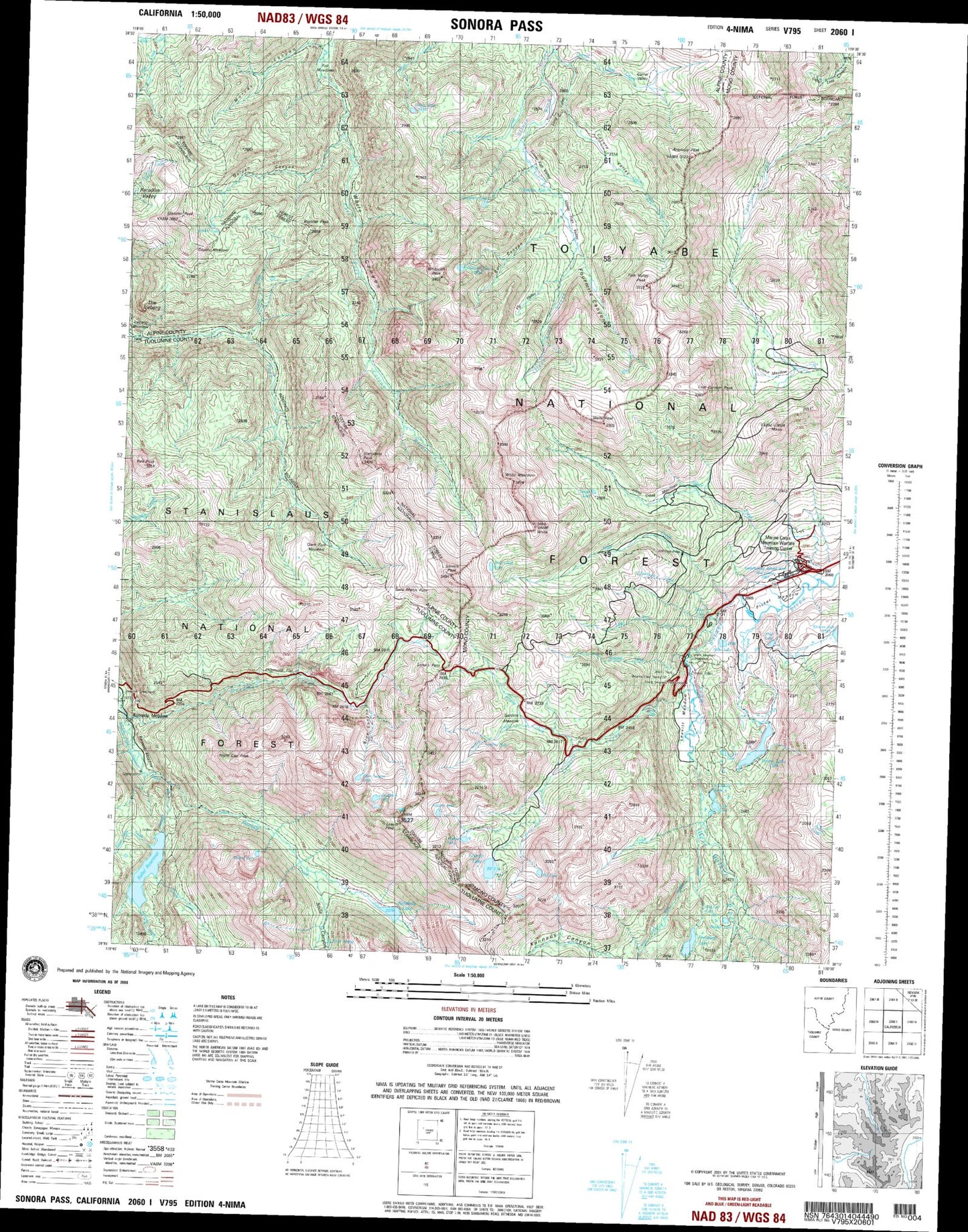 Sonora Pass California Military 1:50,000 Map